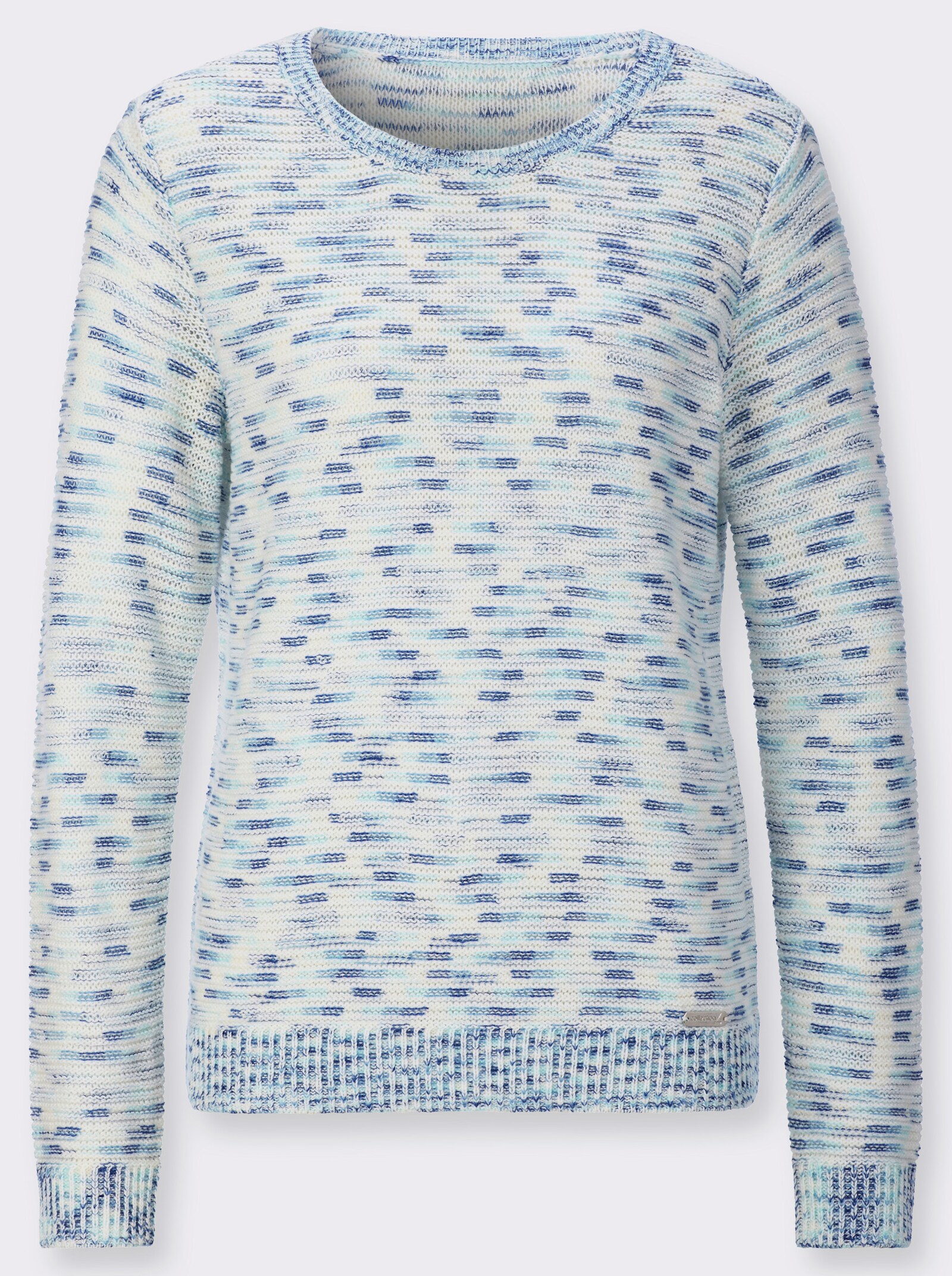 Rundhalspullover in Melange-Optik - royalblau-aquamarin-gemustert