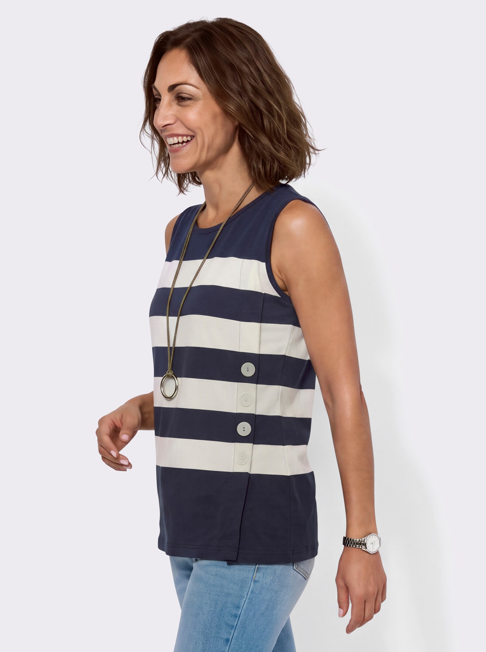 Shirttop mit Deko-Knopfleiste - marine-ecru-gemustert