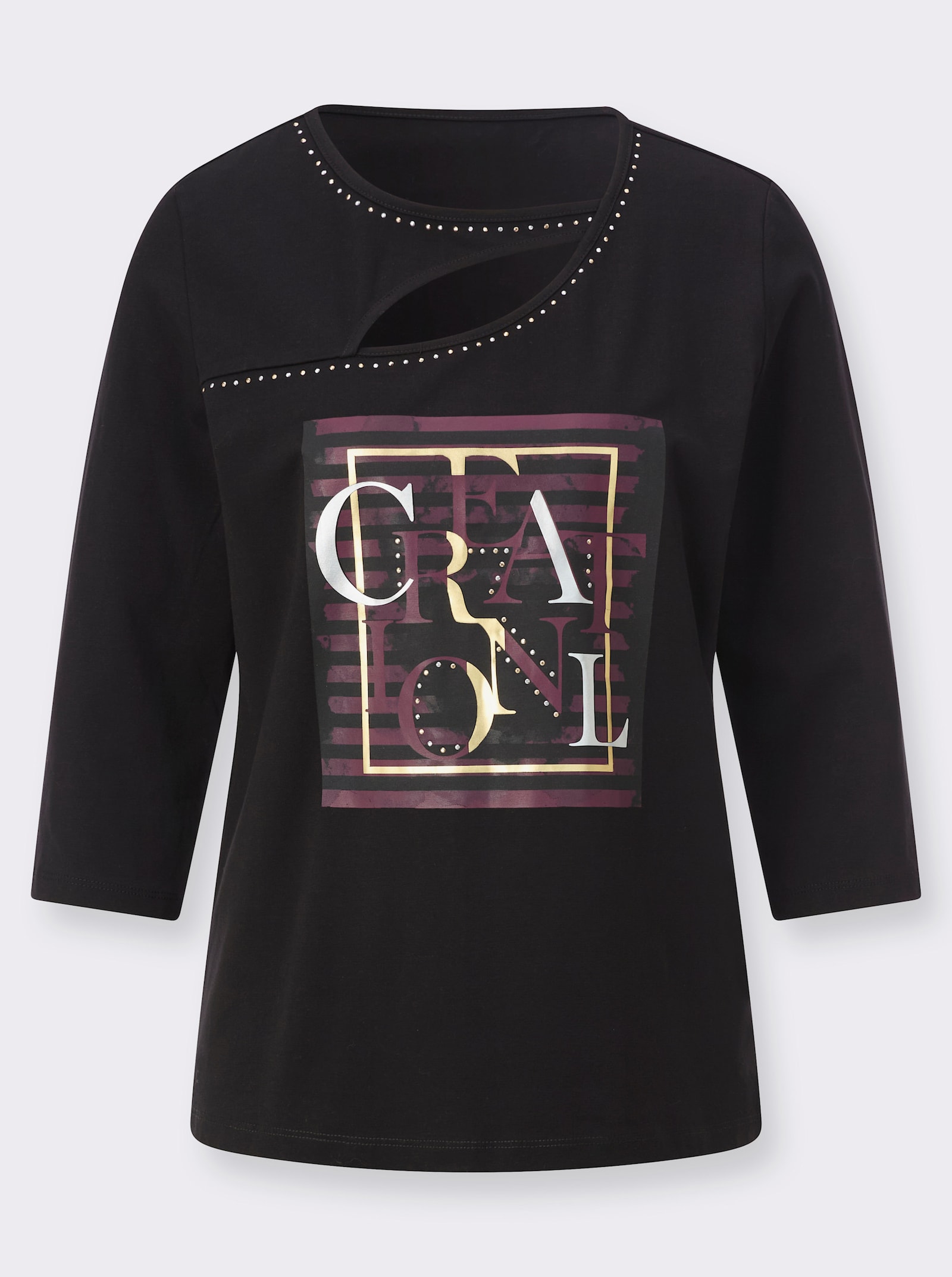 3/4-Arm-Shirt mit Foliendruck - schwarz-goldfarben-bedruckt