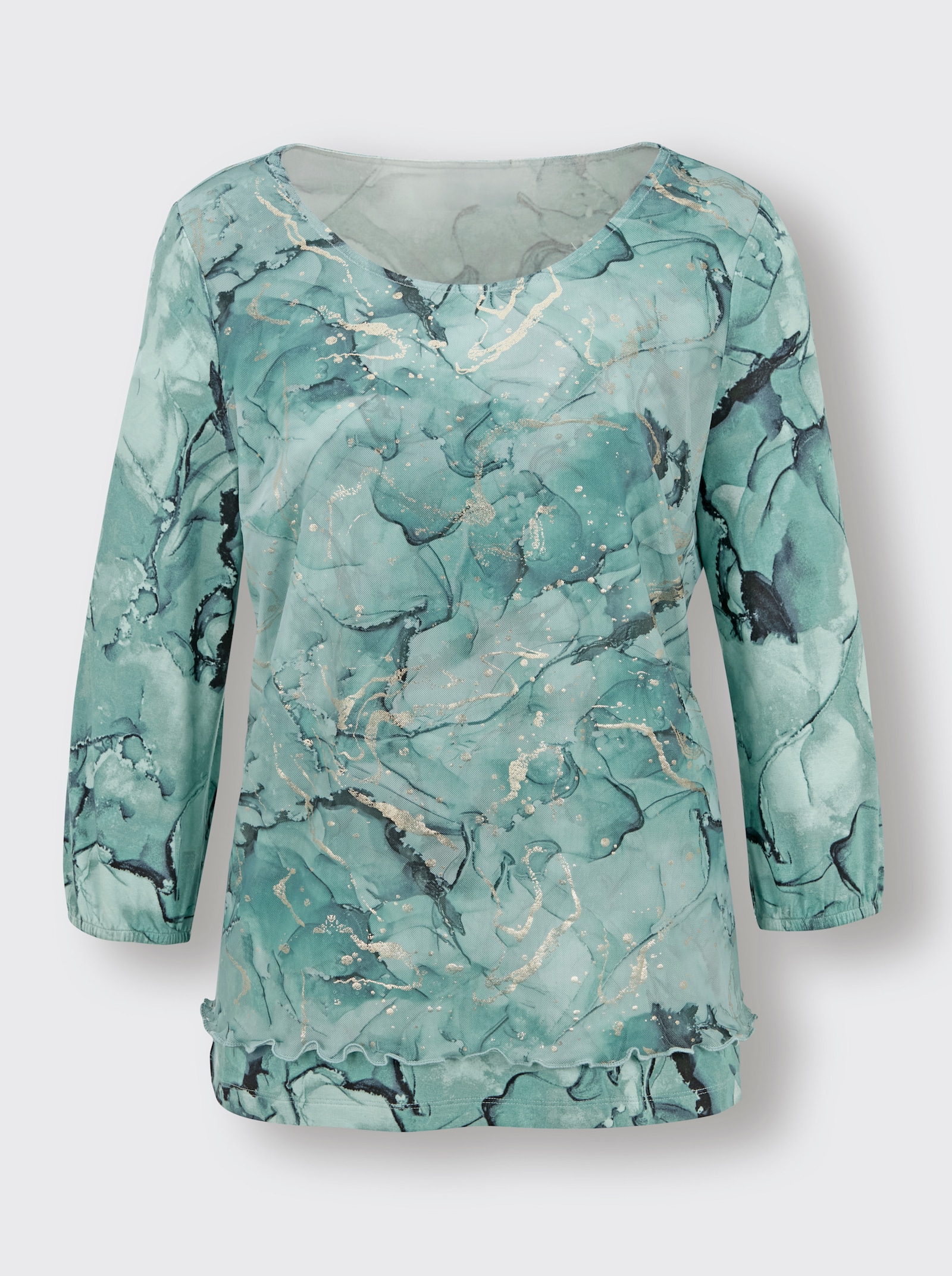 CREATION L PREMIUM Shirt met 3/4-mouwen en goudkleurige folieprint - kalkmint bedrukt