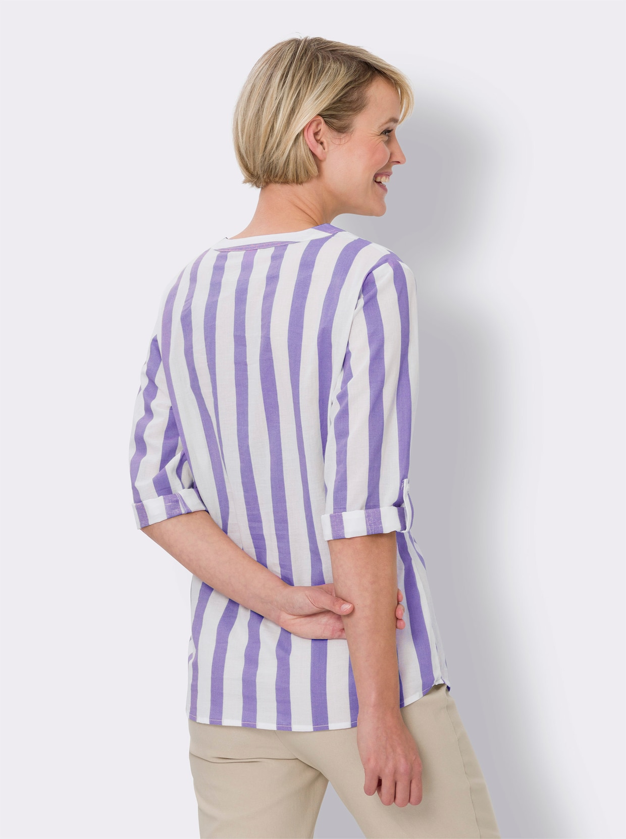 Comfortabele blouse - lavendel/wit gestreept