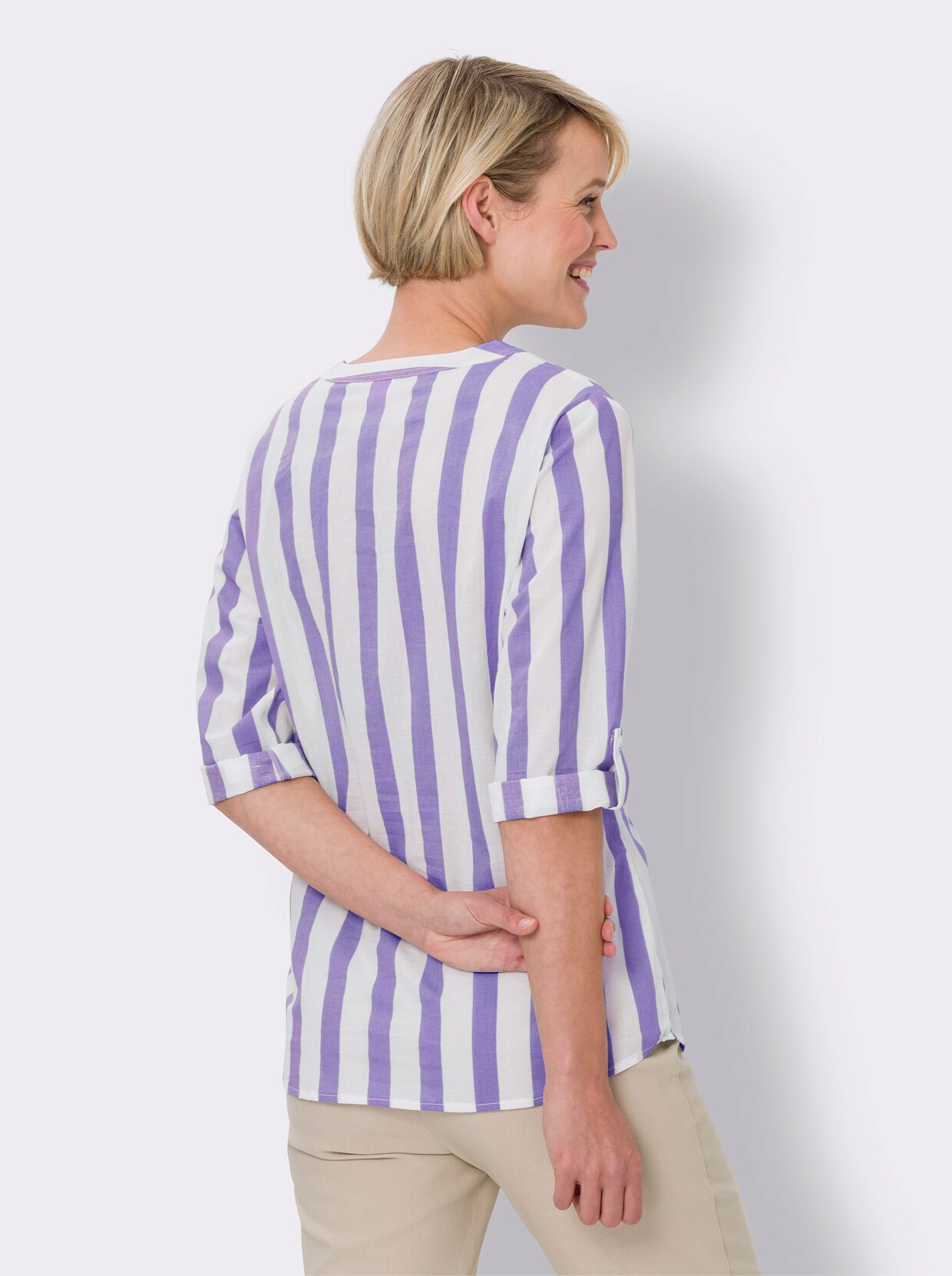 Schlupf-Bluse - lavendel-weiss-gestreift