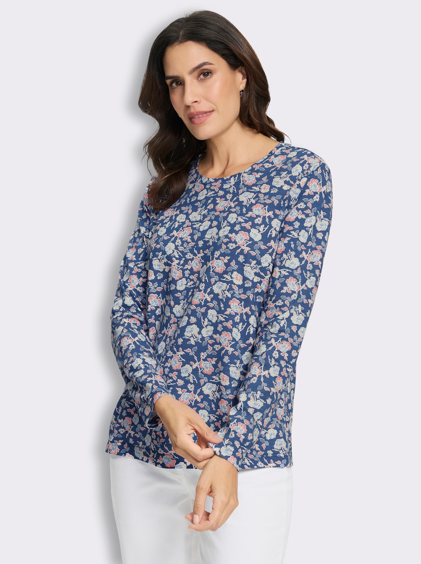  Print-Shirt mit floralem Muster - jeansblau-ecru-bedruckt