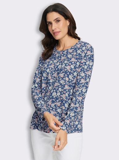 Print-Shirt mit floralem Muster - jeansblau-ecru-bedruckt