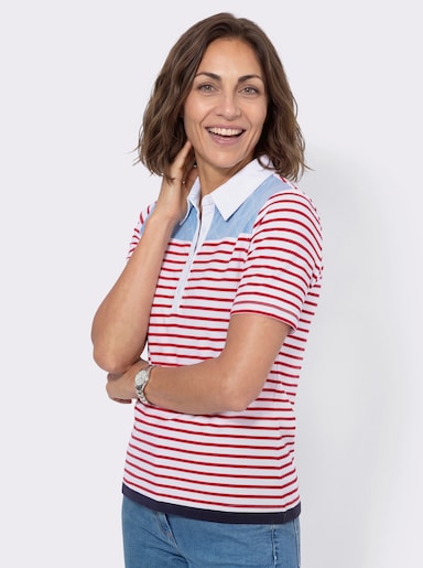 Poloshirt im Mustermix - erdbeere-weiß-geringelt