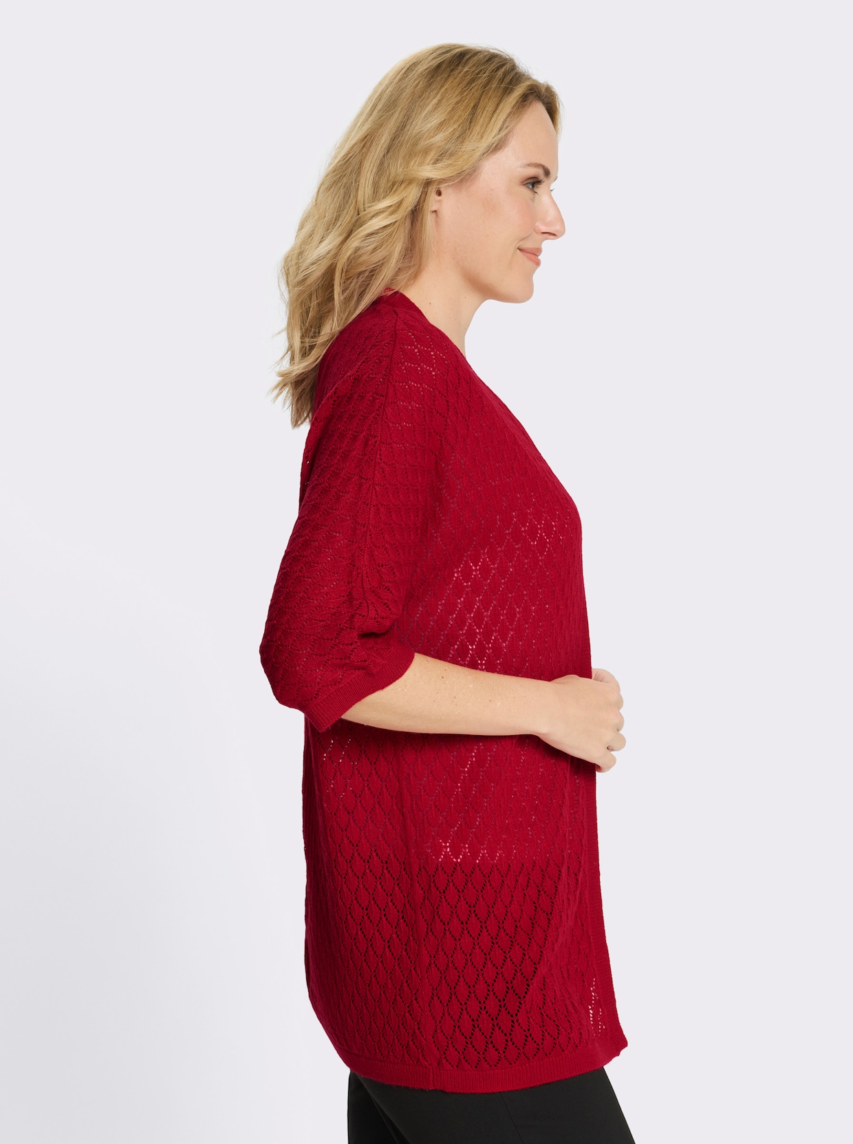 Longstrickjacke mit Ajour-Muster - rot