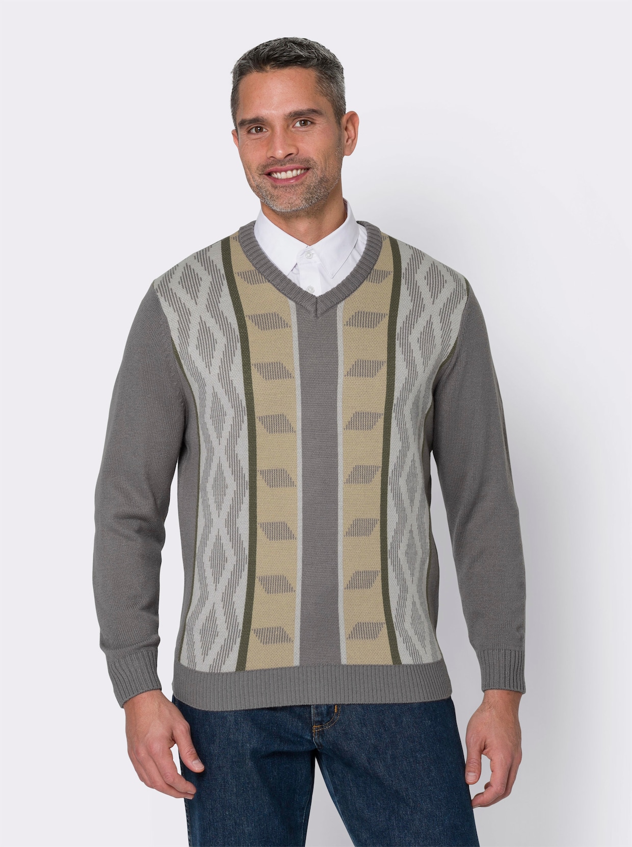 Pullover - grijs gedessineerd