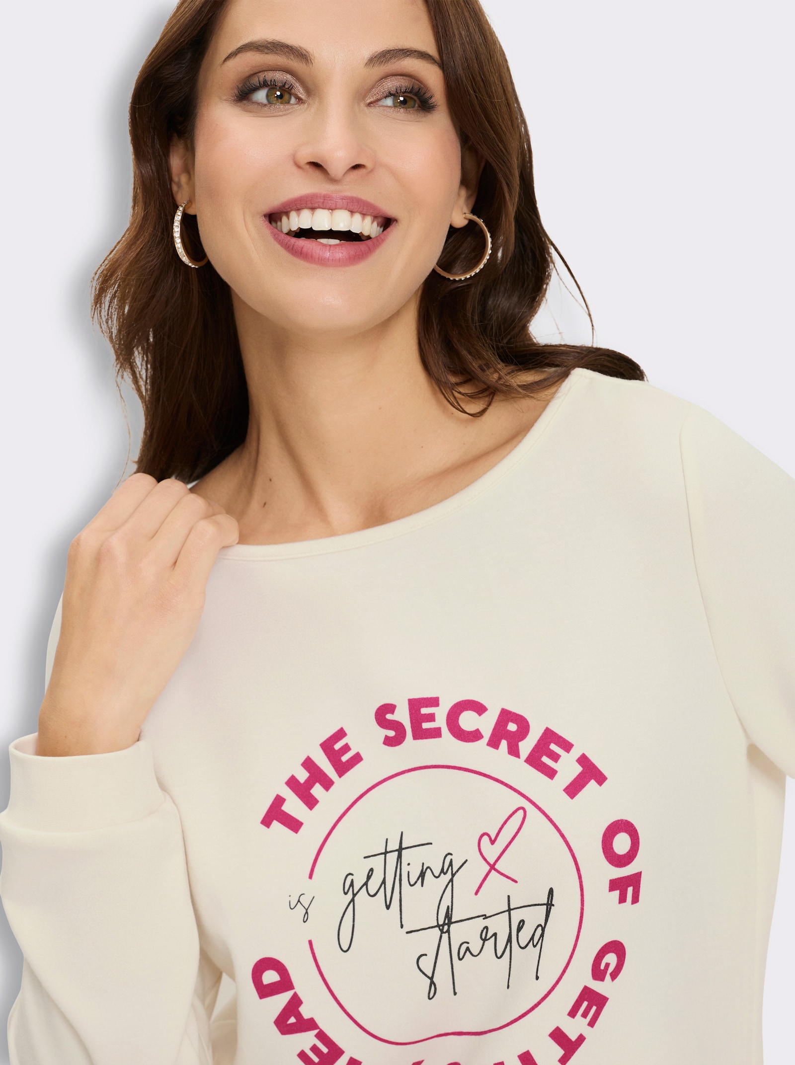 Sweatshirt mit Lettering-Motiv - champagner-schwarz-bedruckt
