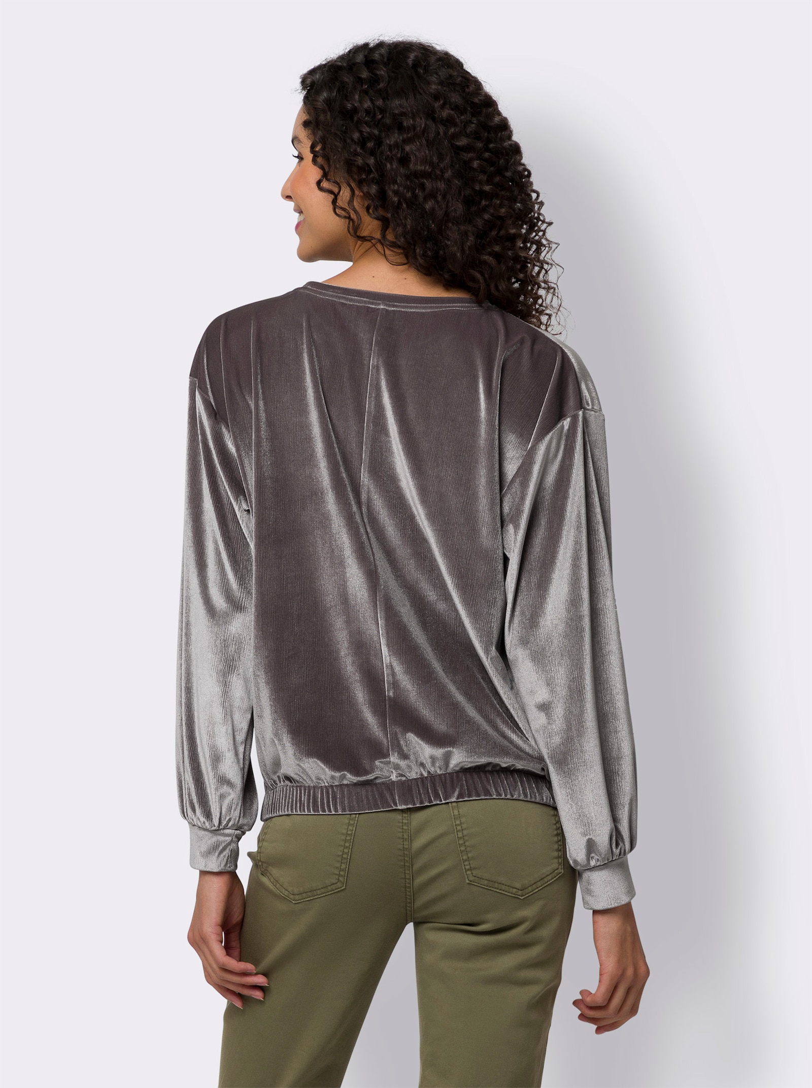 heine Rundhalsshirt in Samt-Optik - dunkeltaupe