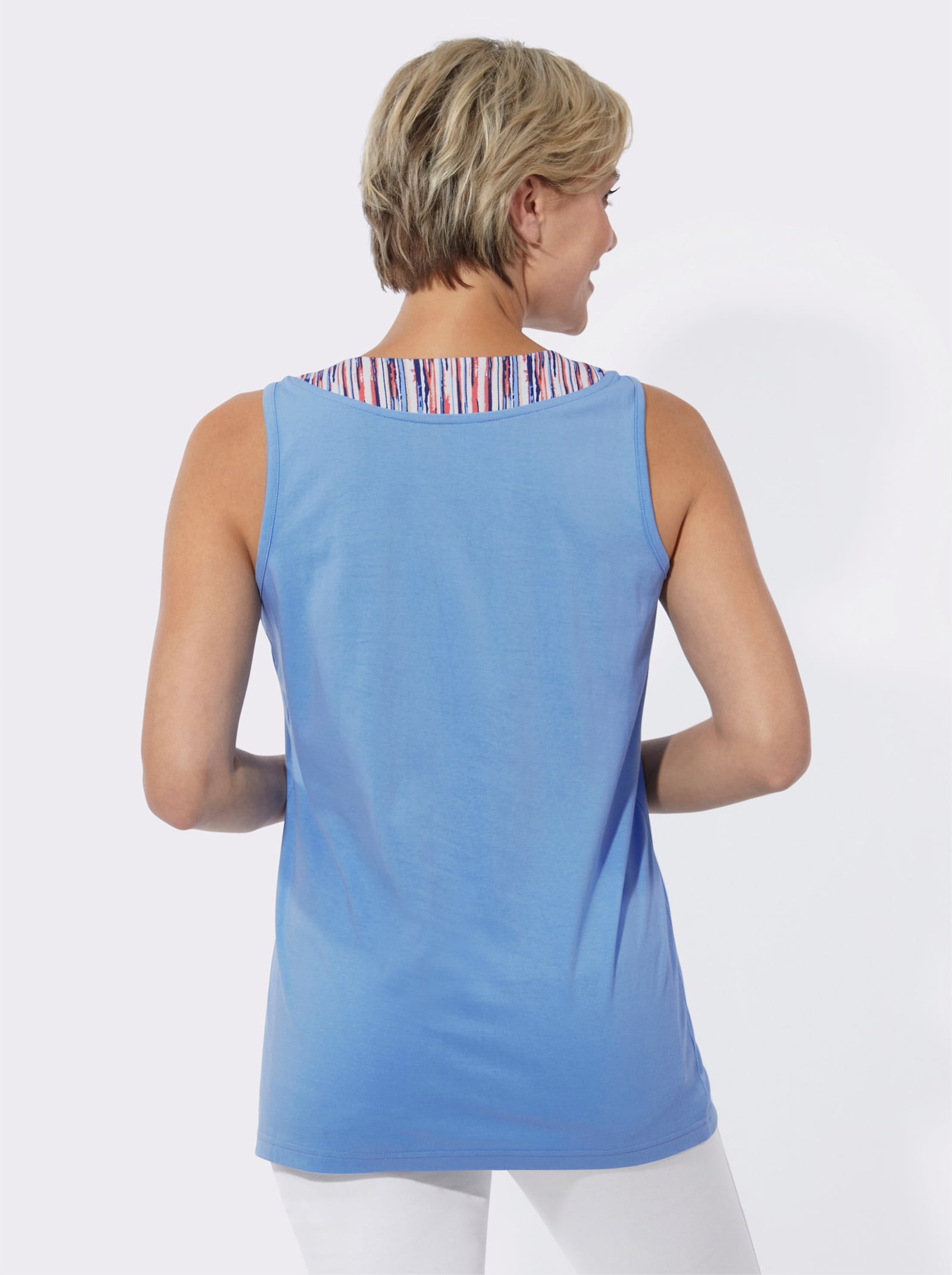 Lange top met rimpeling bij de ronde hals - hemelsblauw