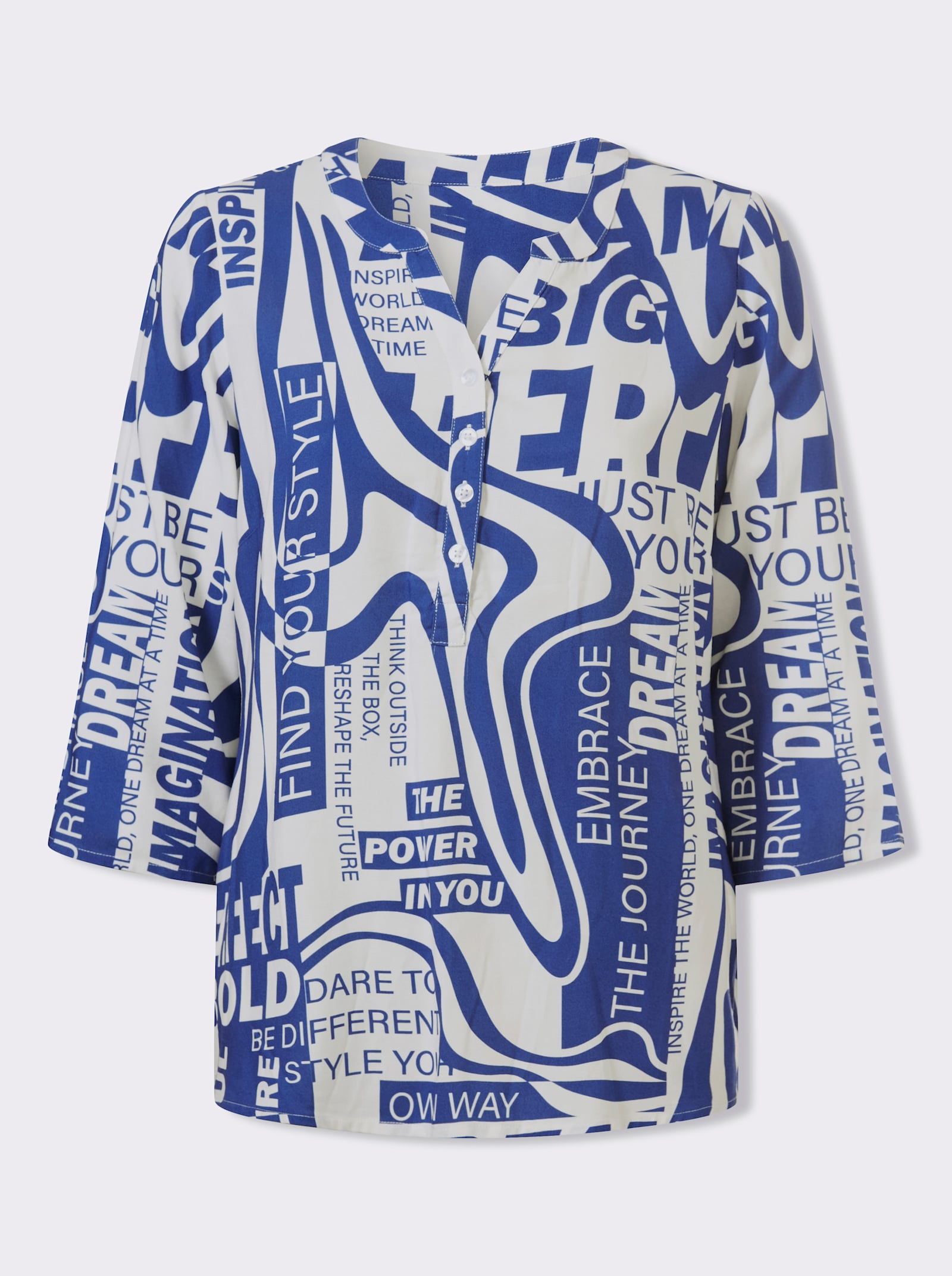 Schlupfbluse im Lettering-Druck - weiß-royalblau-bedruckt