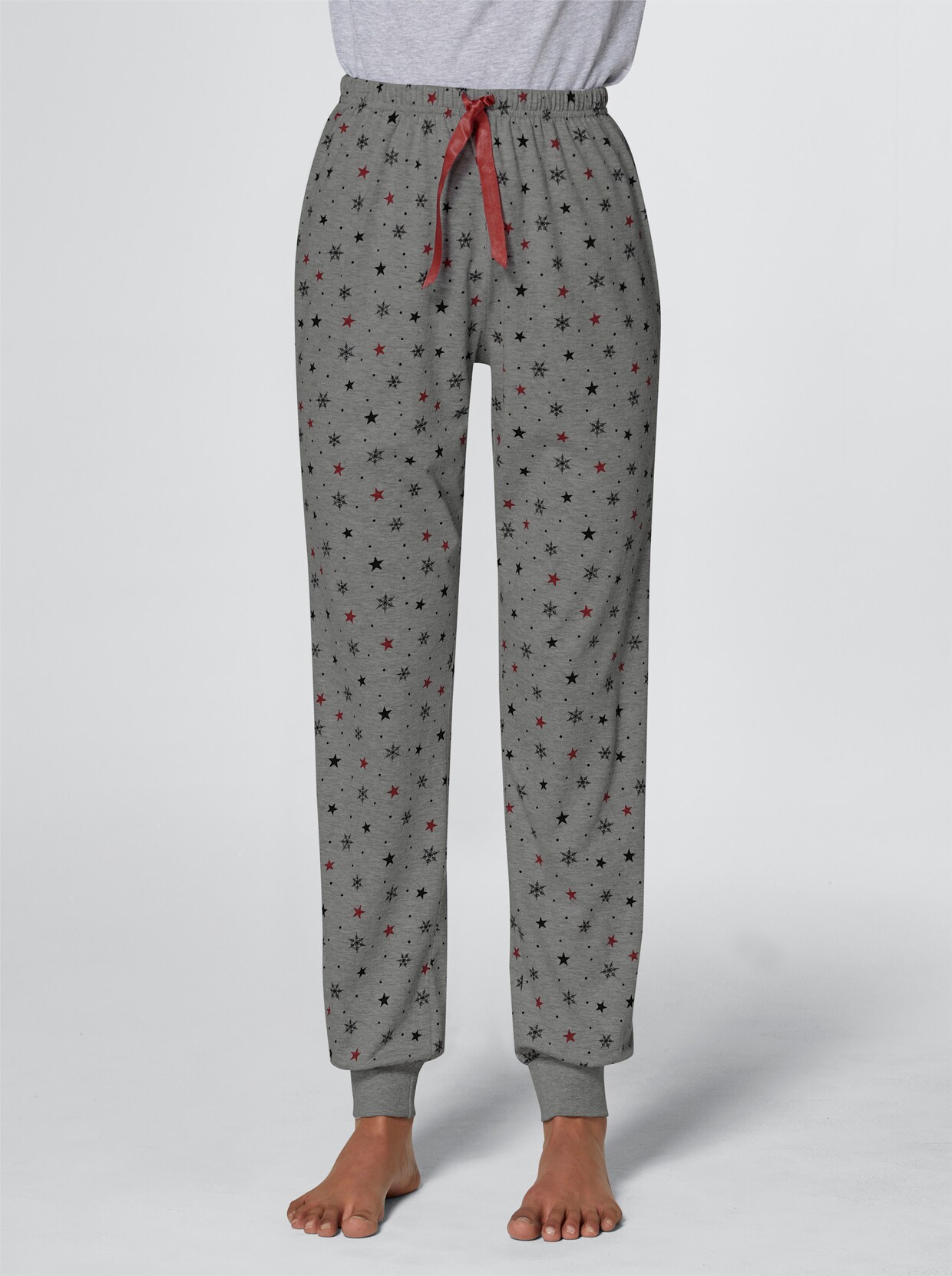 Comtessa Pyjama-Broek - grijs gemêleerd/rood bedrukt