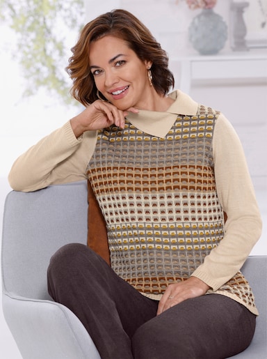 Pullover - sand-taupe-gemustert