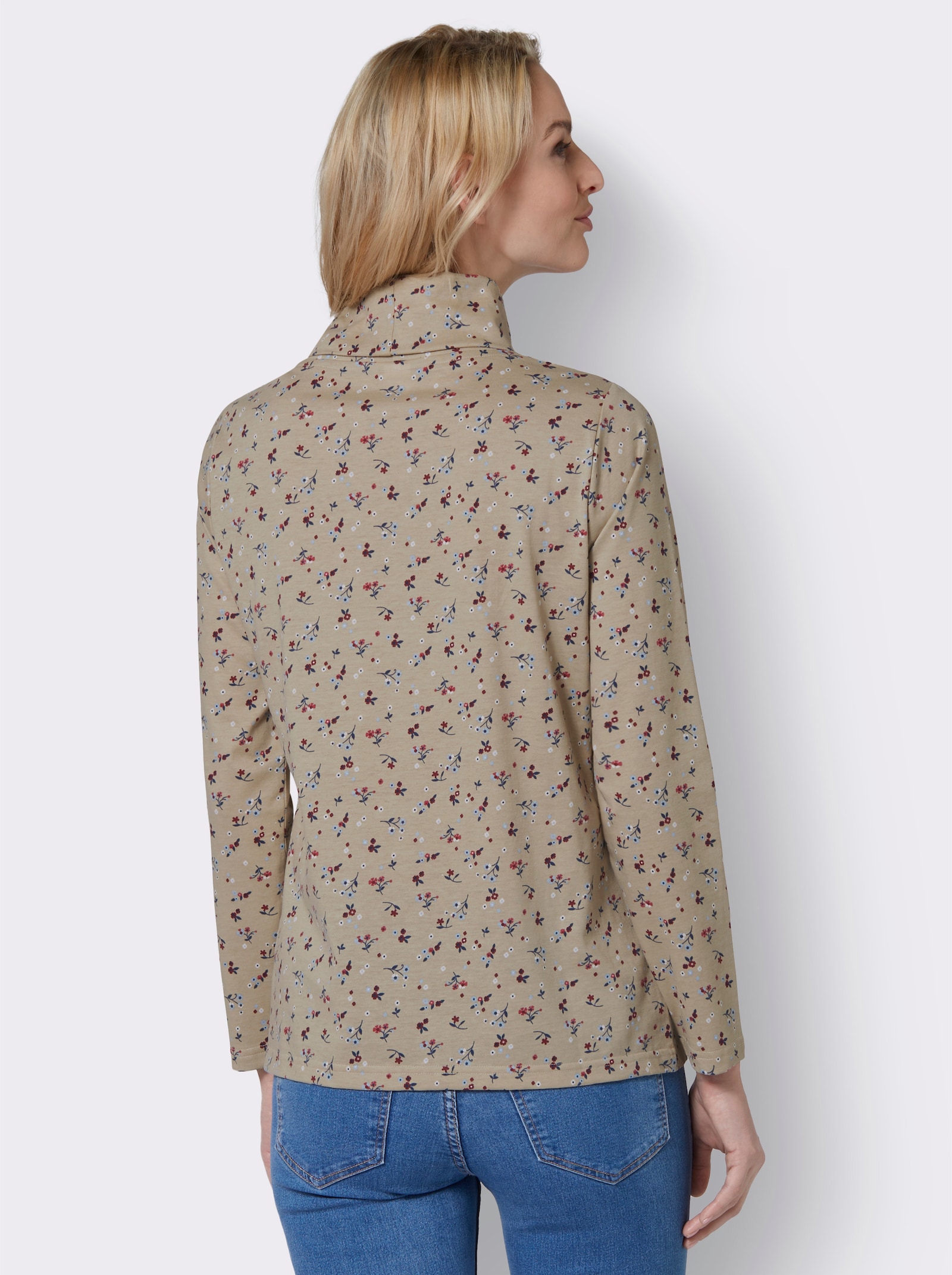 Shirt met lange mouwen in bloemetjesdessin - beige geprint