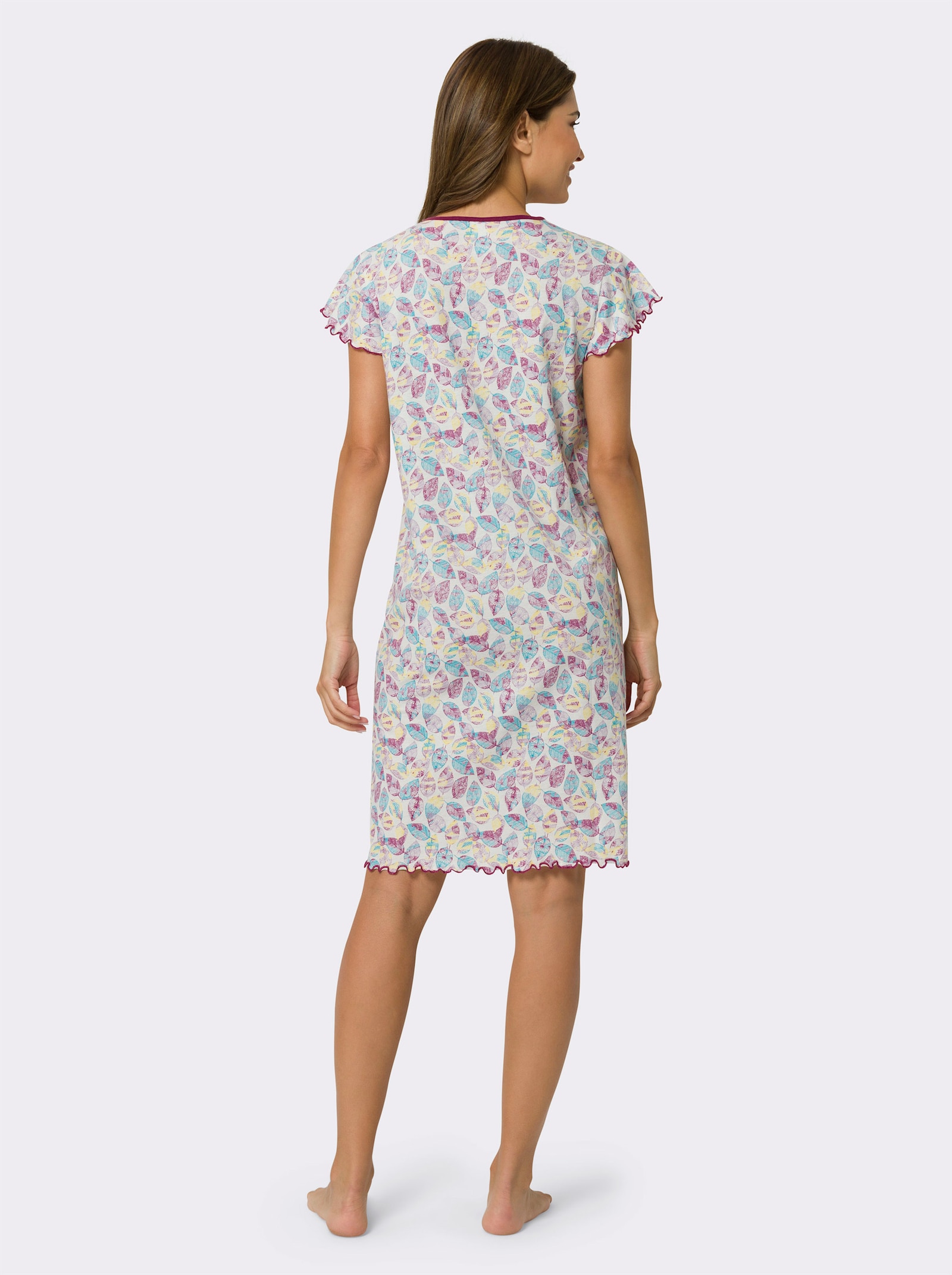 Nachthemd met vleermuismouwen, katoen - ecru geprint