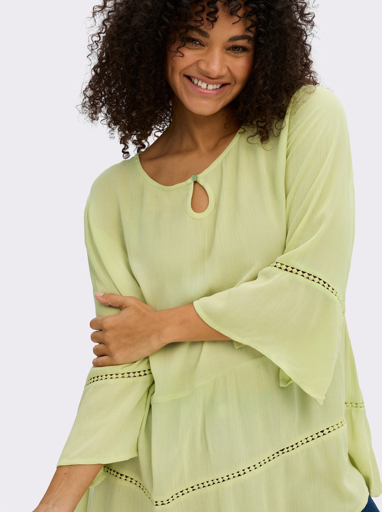 sheego Tuniek met 3/4-mouwen en boord met ajourpatroon - pistache