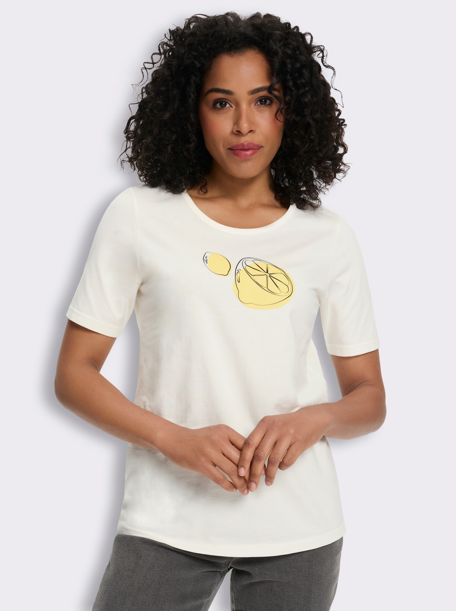 Shirt met ronde hals in set van 2 - citroen + ecru/citroen