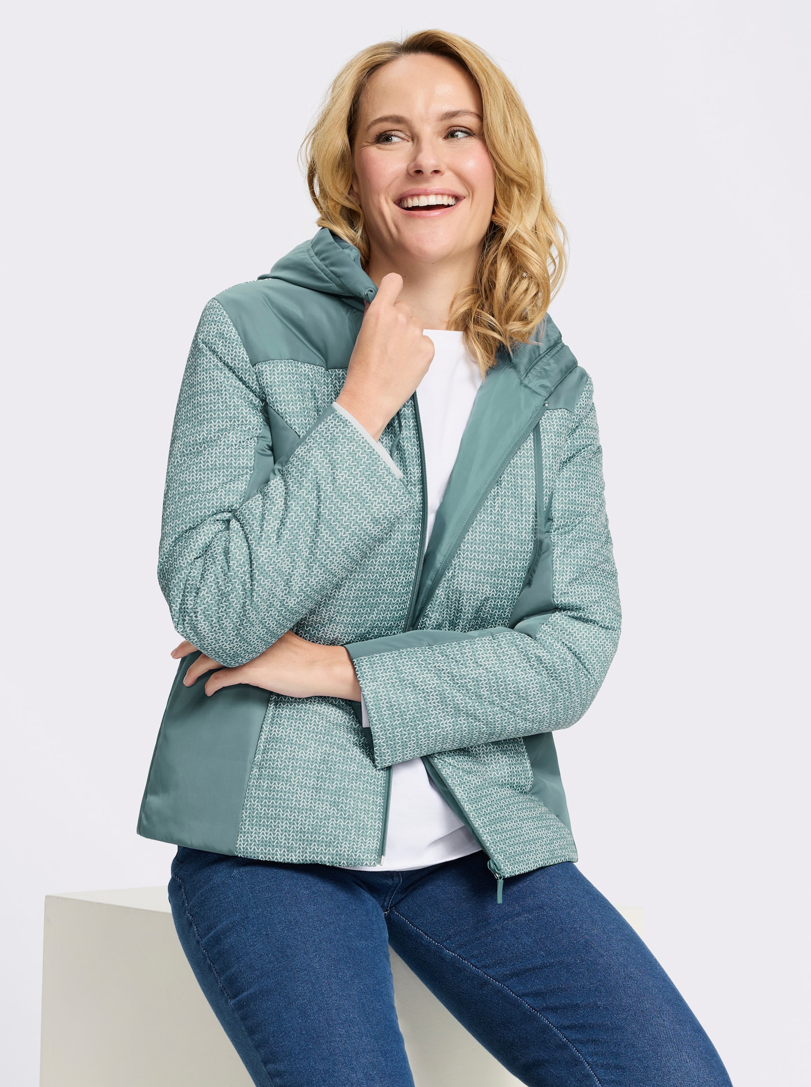 Jacke mit Steppung - jade-ecru-bedruckt