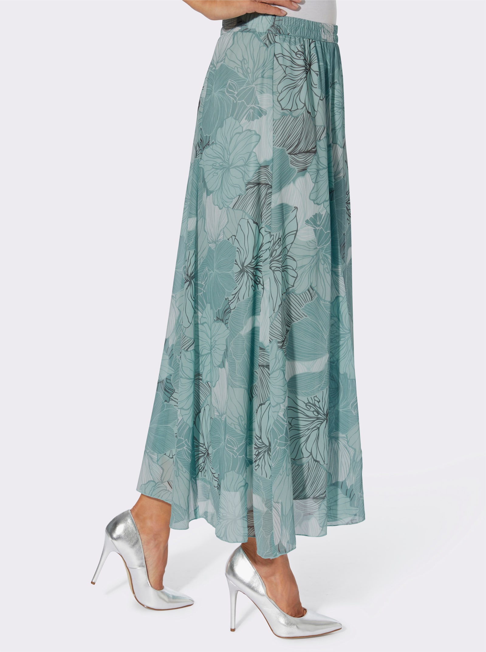 Navlékací sukně s neprůhlednou podšívkou - limetkovo-mátová-nefritová-potisk