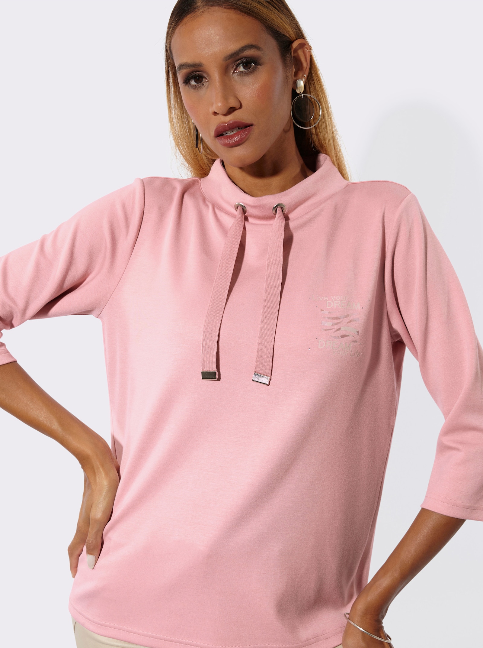 Sweatshirt mit Stehkragen - hortensie-sand-bedruckt