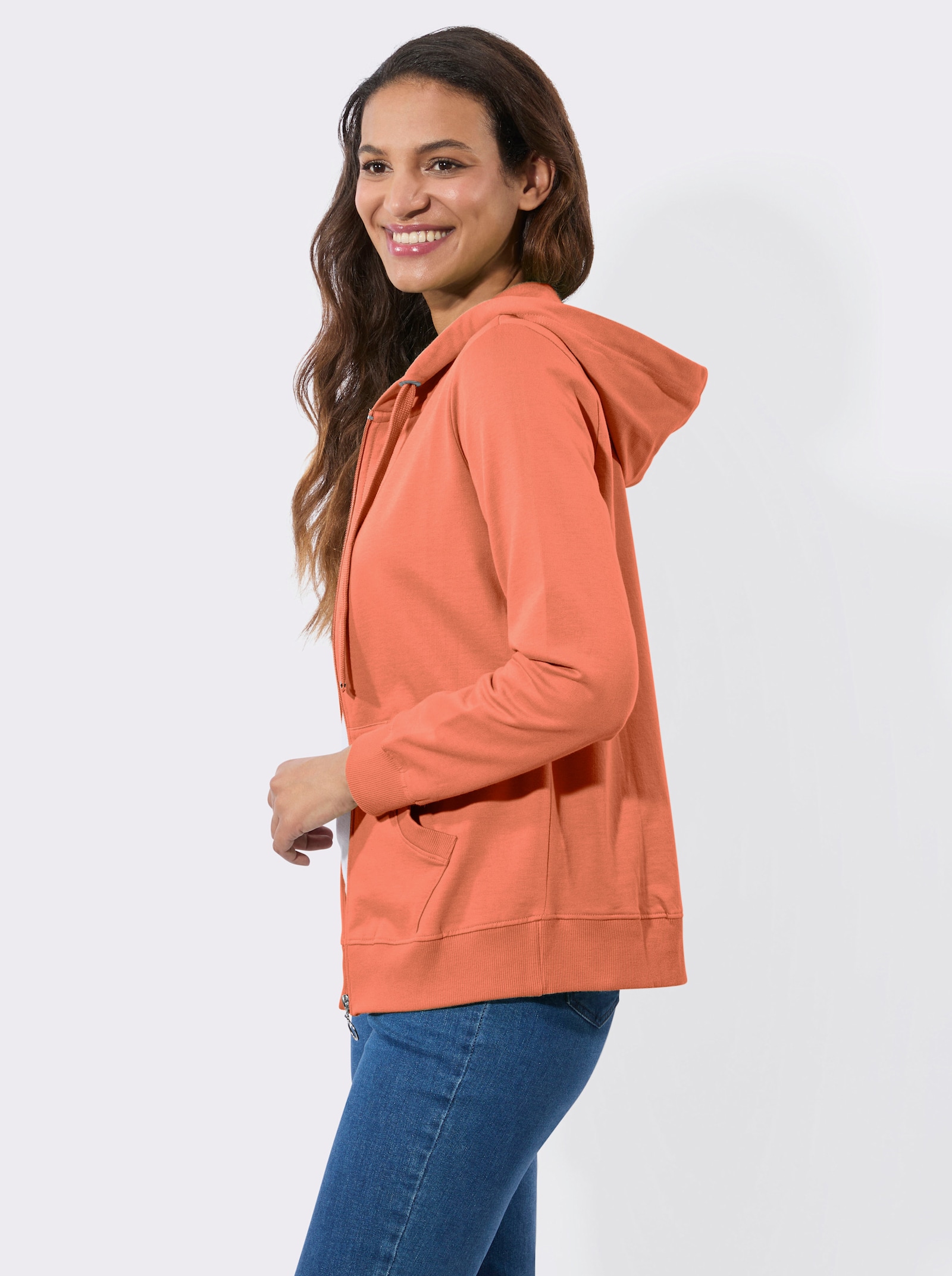 Sweatjacke mit Känguru-Taschen - papaya