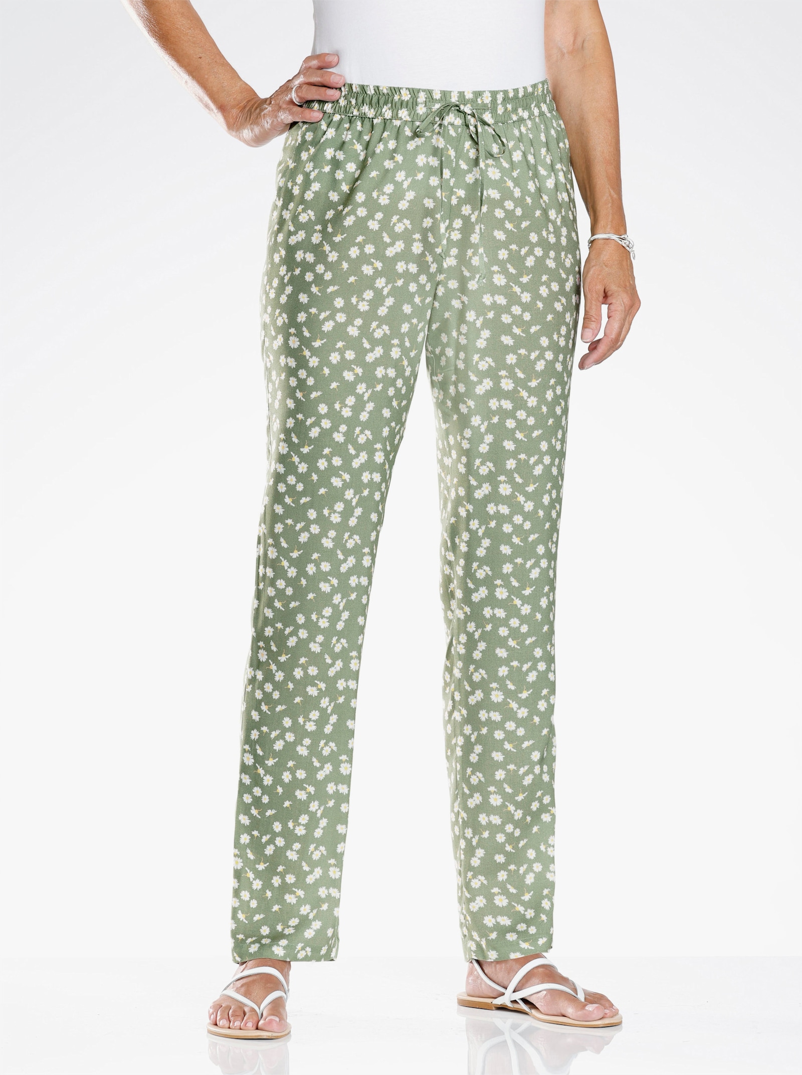 Schlupfhose im Blümchen-Dessin - eucalyptus-weiß-bedruckt