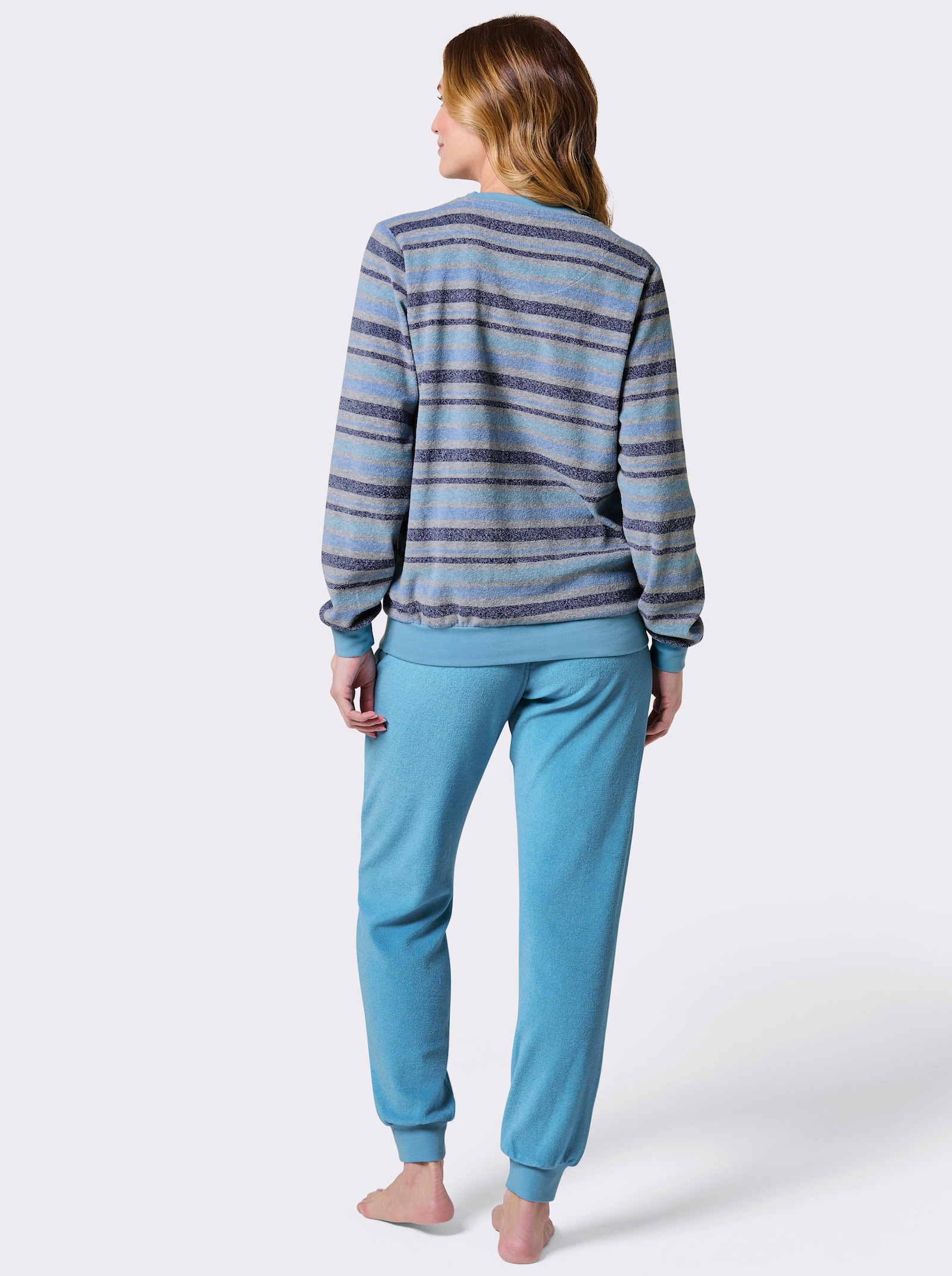 Schlafanzug im Ringel-Dessin - aqua-grau-gestreift