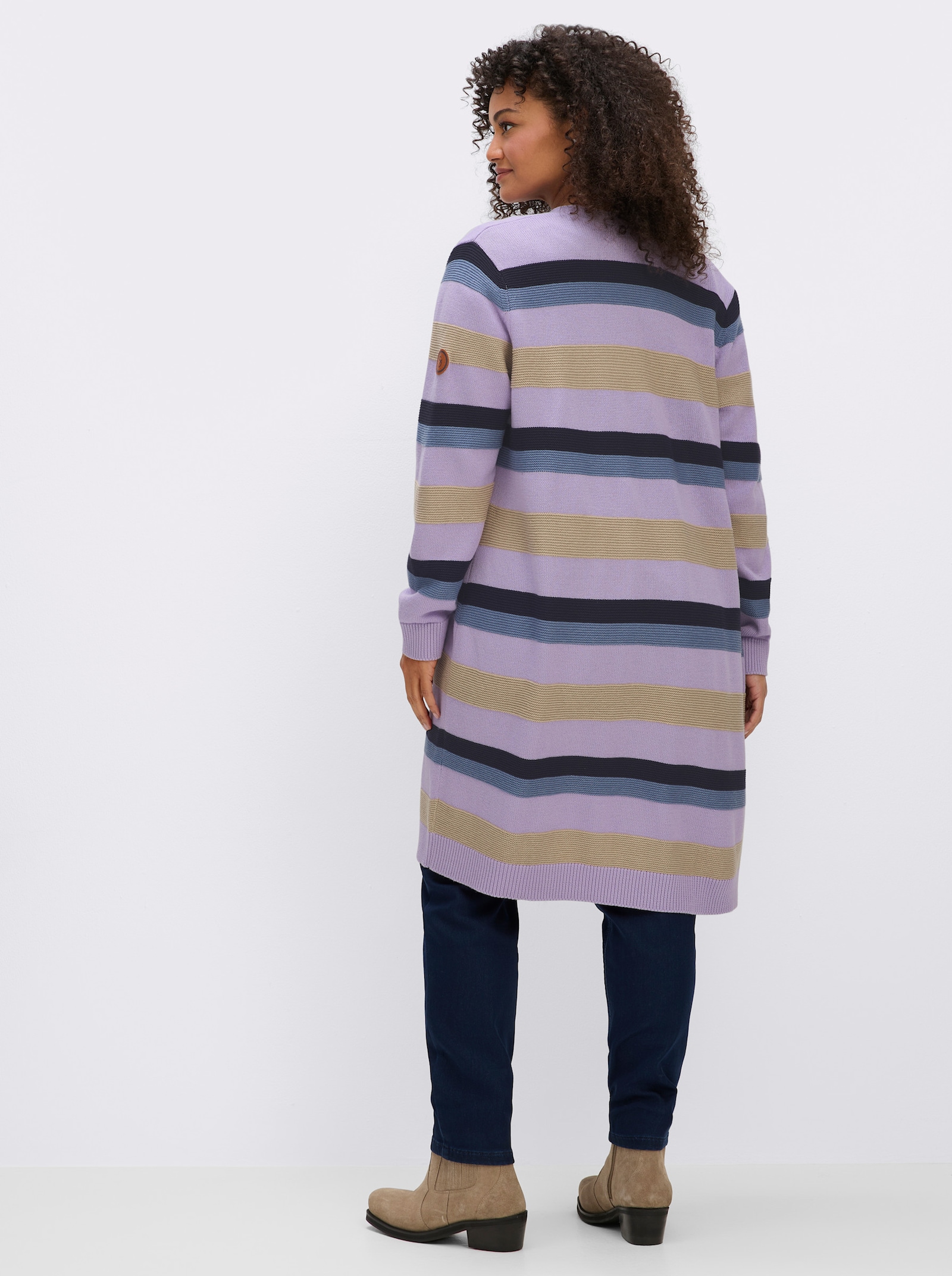 sheego Strickmantel mit Blockstreifen - flieder-taubenblau-geringelt