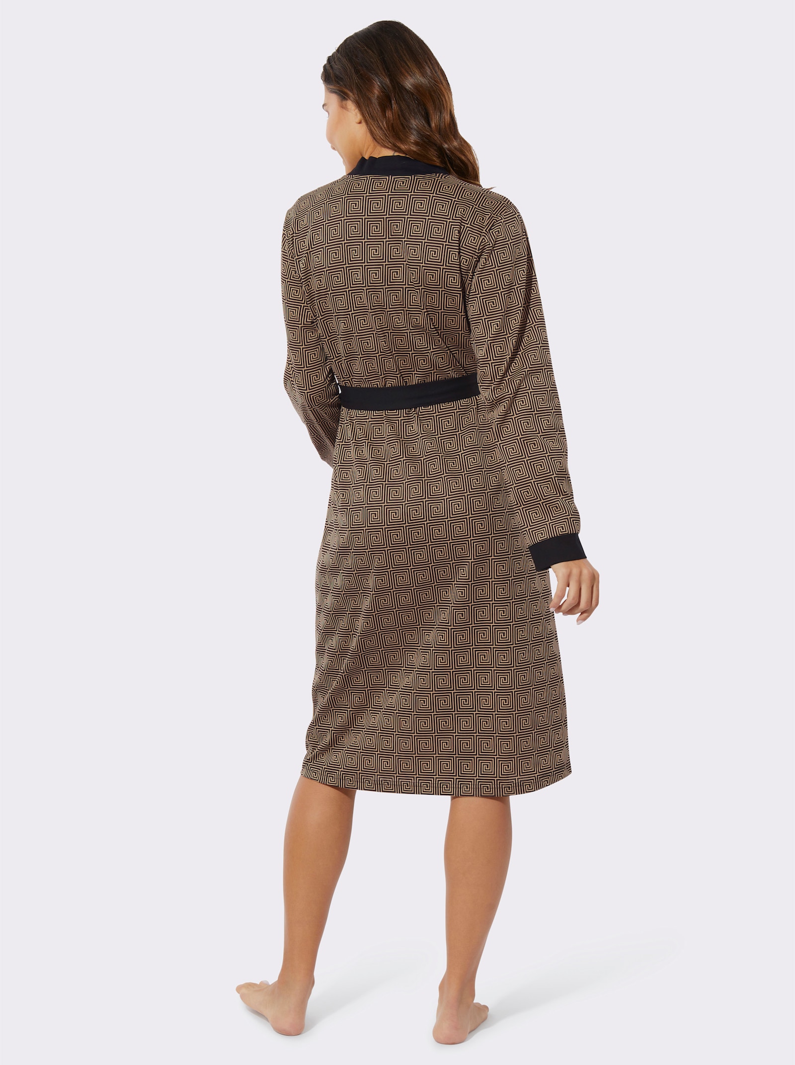 Morgonrock med grafiskt tryck - svart-kamel, med tryck