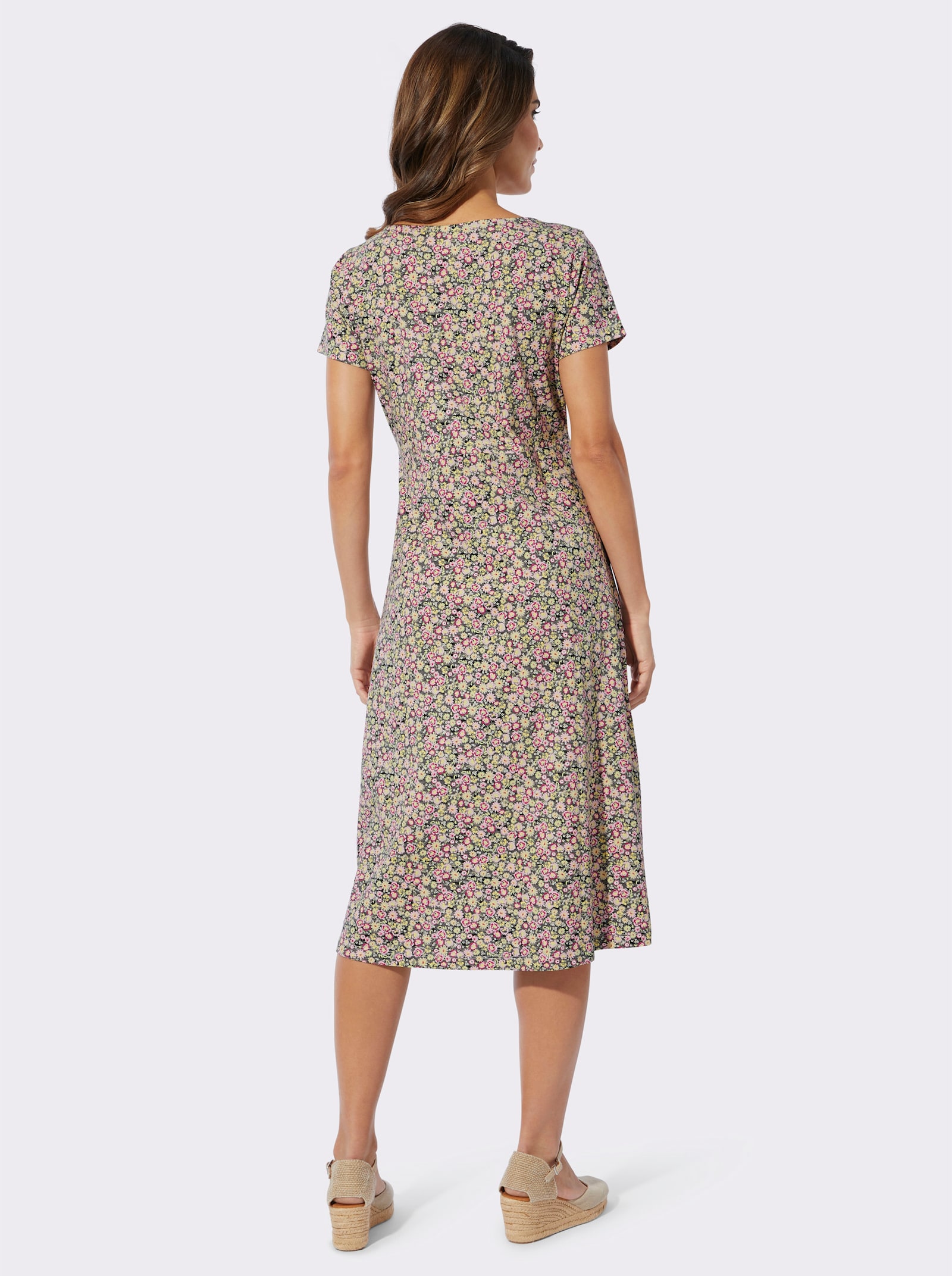 Jerseyjurk met millefleurs-print - antraciet/roze bedrukt