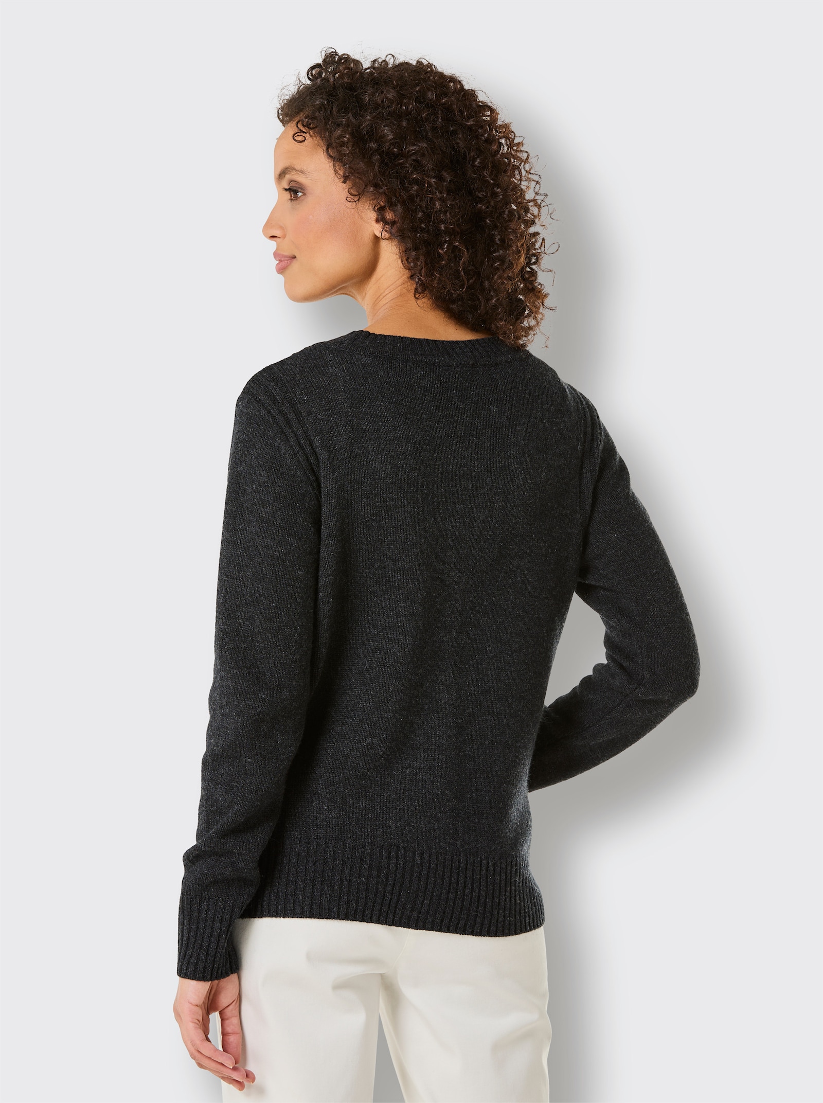 CREATION L PREMIUM Strickjacke mit Logo-Knöpfen - schwarz-meliert