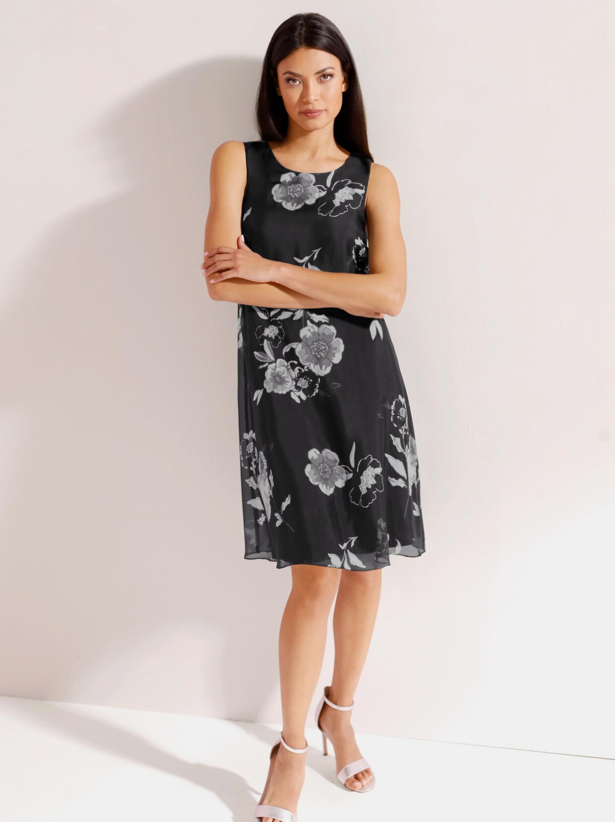 Creation L Premium Viskose-Seiden-Kleid - schwarz-grau-bedruckt
