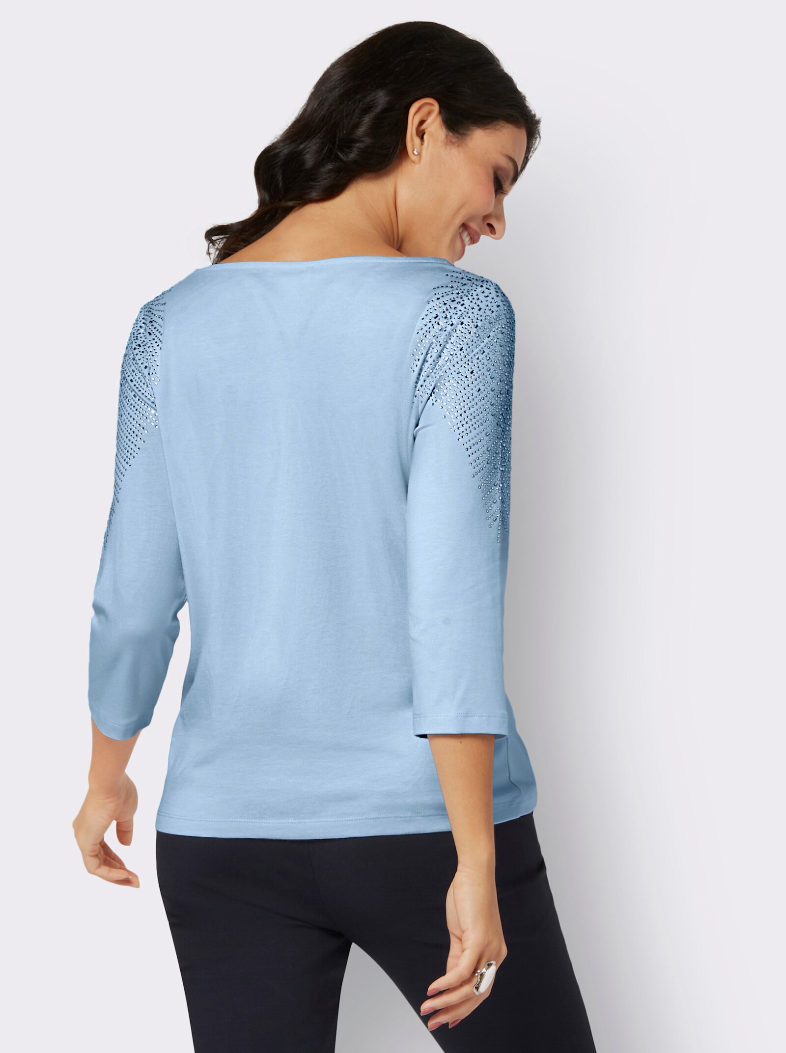 T-shirt à manches 3/4, encolure en U - bleu clair