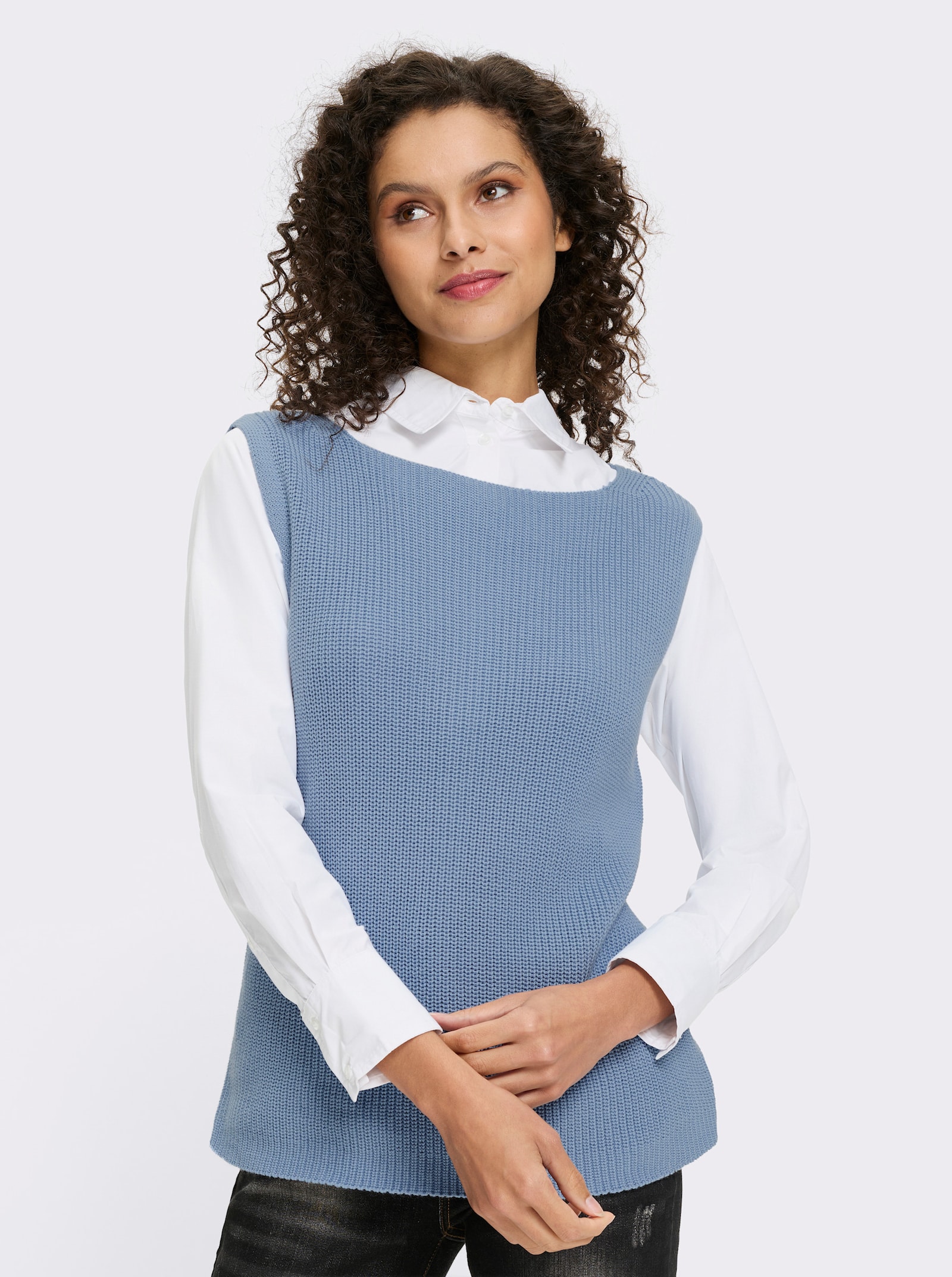 heine Stricktop mit Zierknopfleiste hinten - bleu