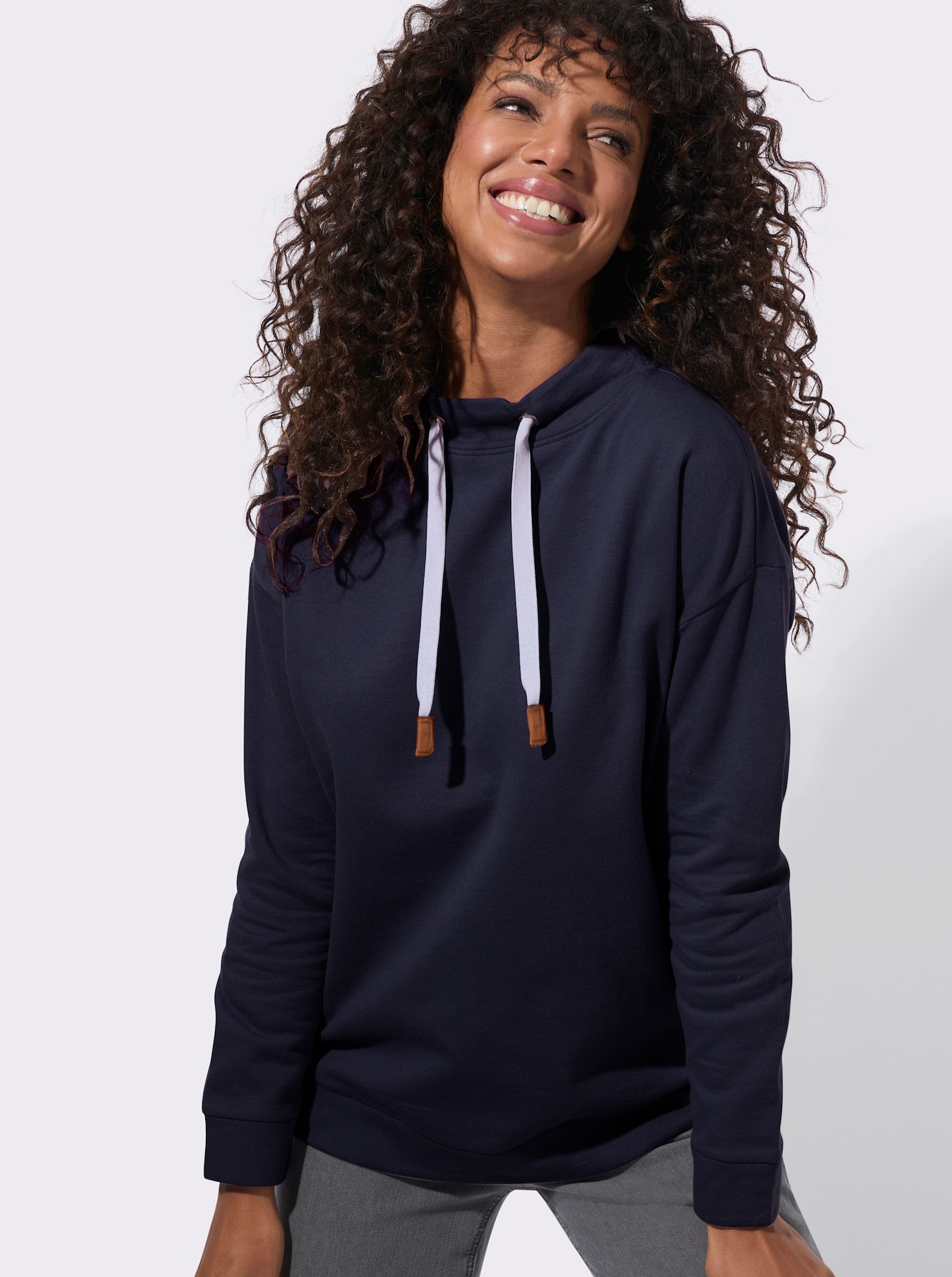  Sweatshirt mit halsfernem Stehkragen - marine