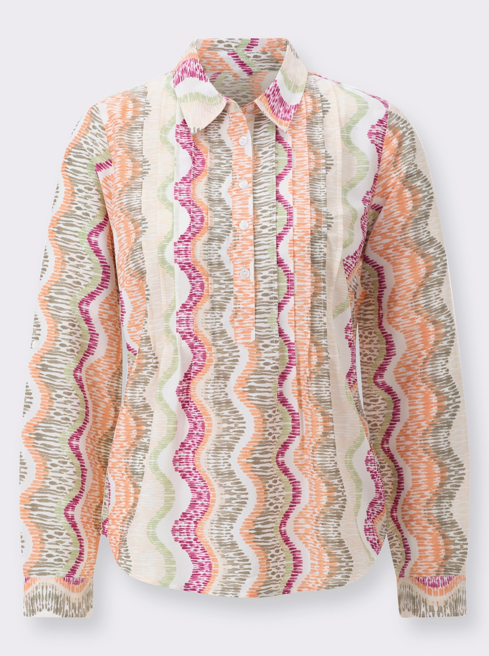 Schlupfbluse in Crêpe-Qualität - ecru-khaki-bedruckt