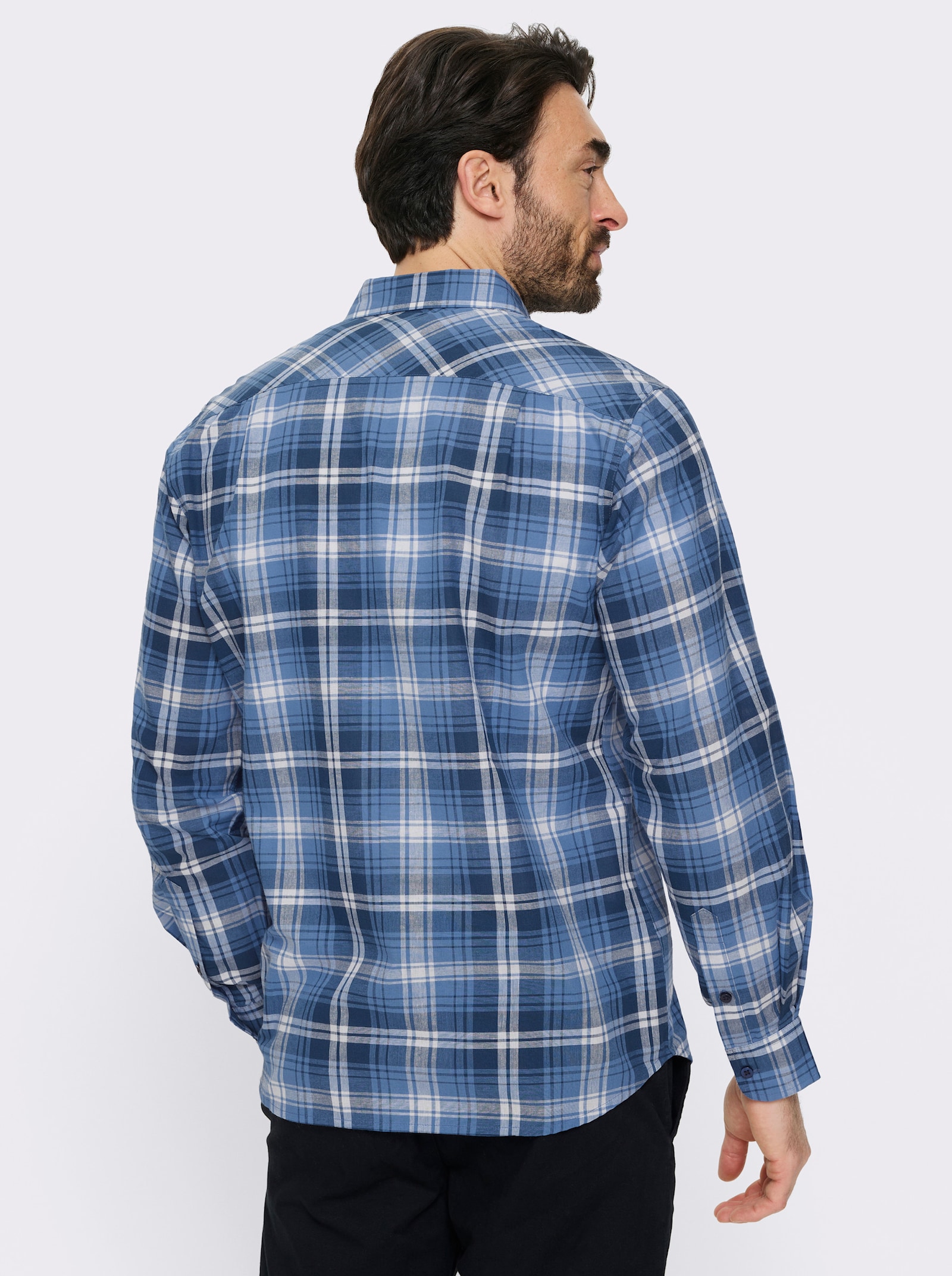 Catamaran Langarmhemd mit garngefärbtem Muster - mittelblau-kariert