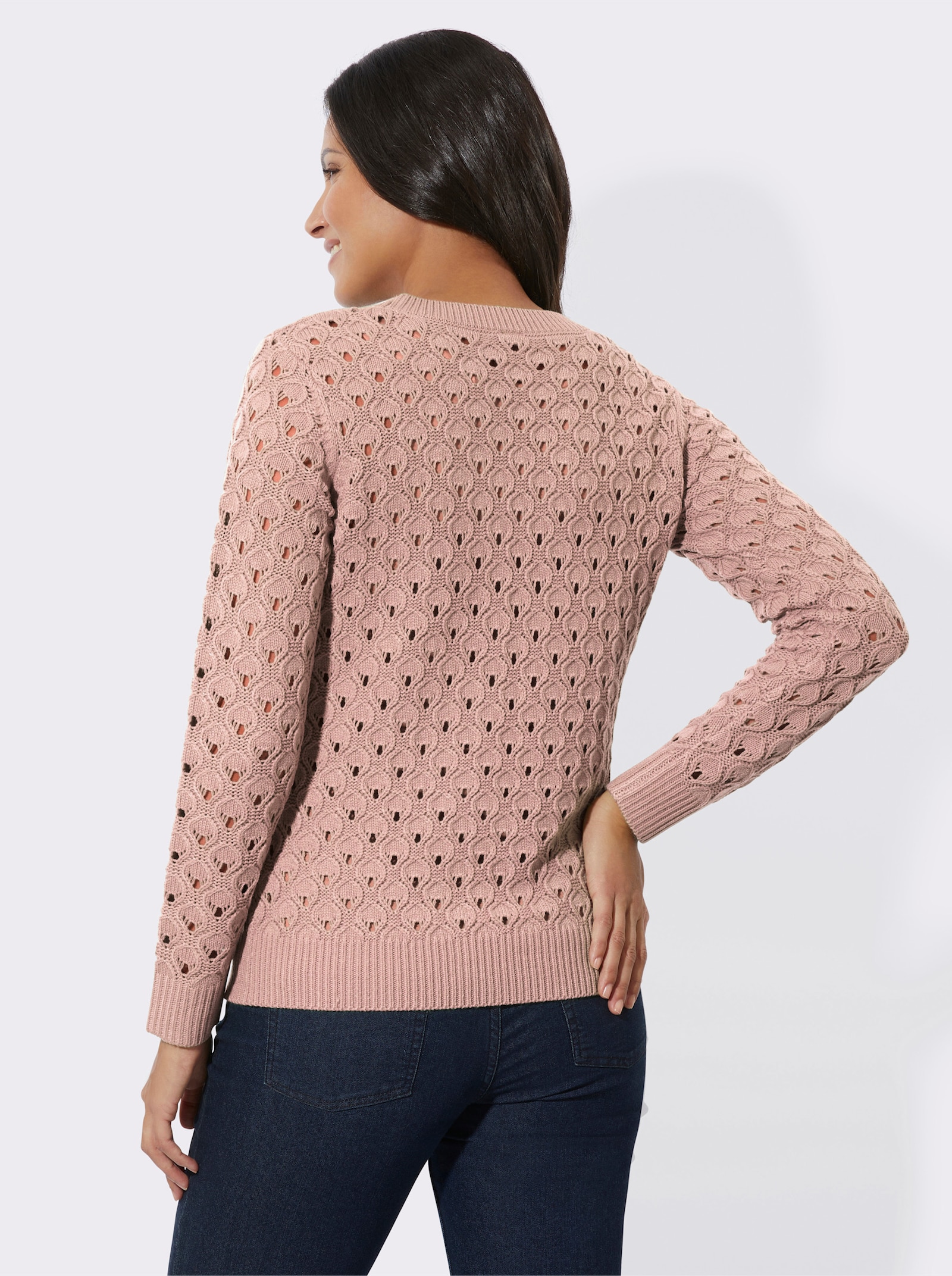 Ajourpullover met breipatroon rondom - poudre