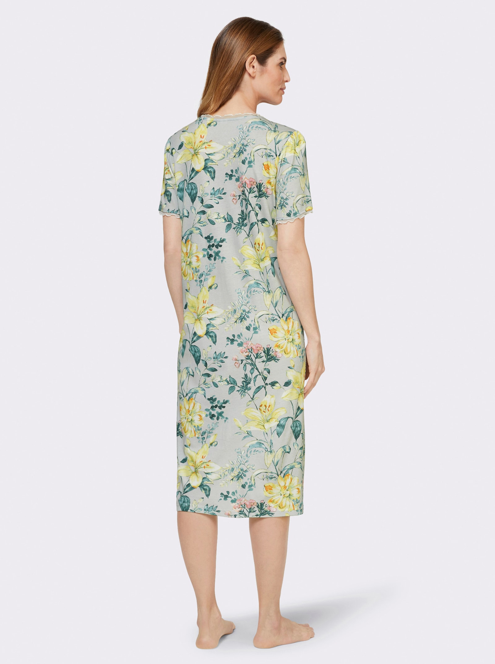 wäschepur Nachthemd im floralen Dessin - hellgrau-gelb-bedruckt