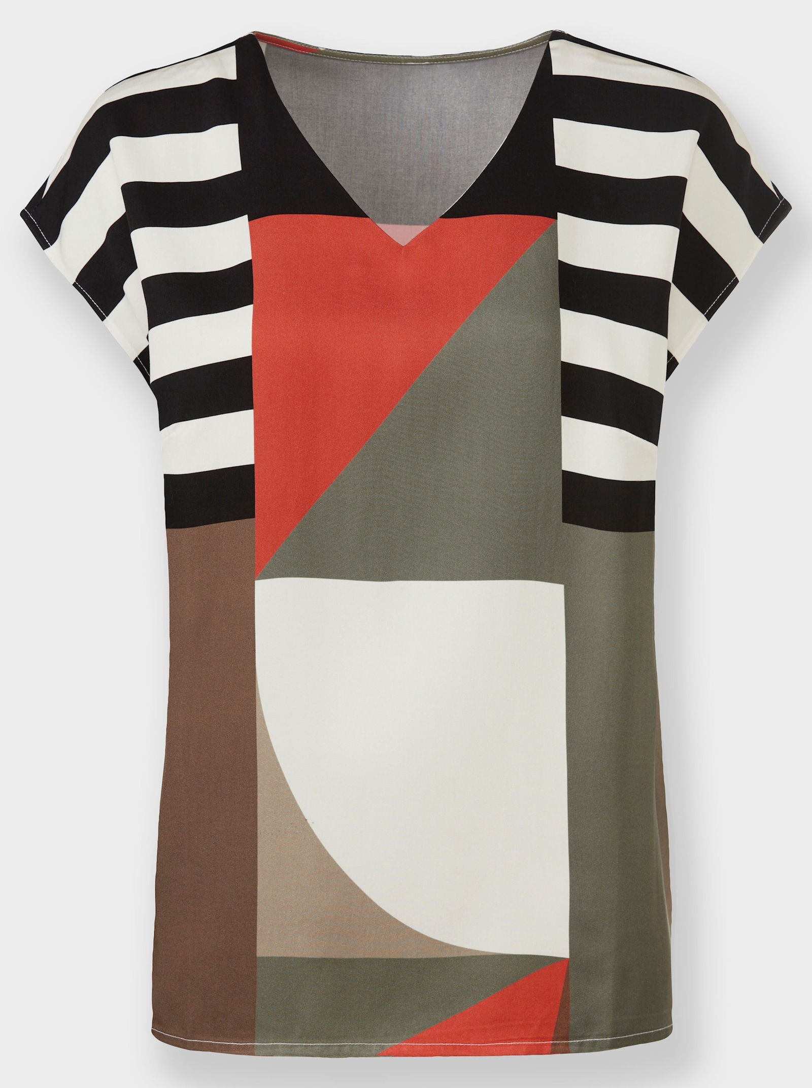 heine Druckbluse mit V-Ausschnitt - terra-schlamm-bedruckt