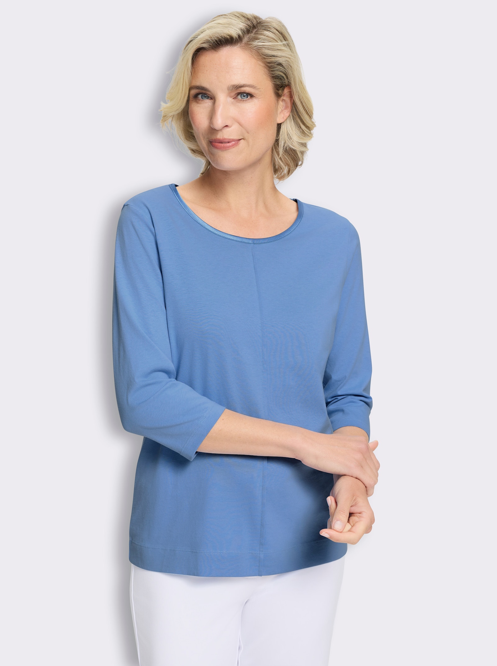 3/4-Arm-Shirt mit Satin-Paspelierung - himmelblau