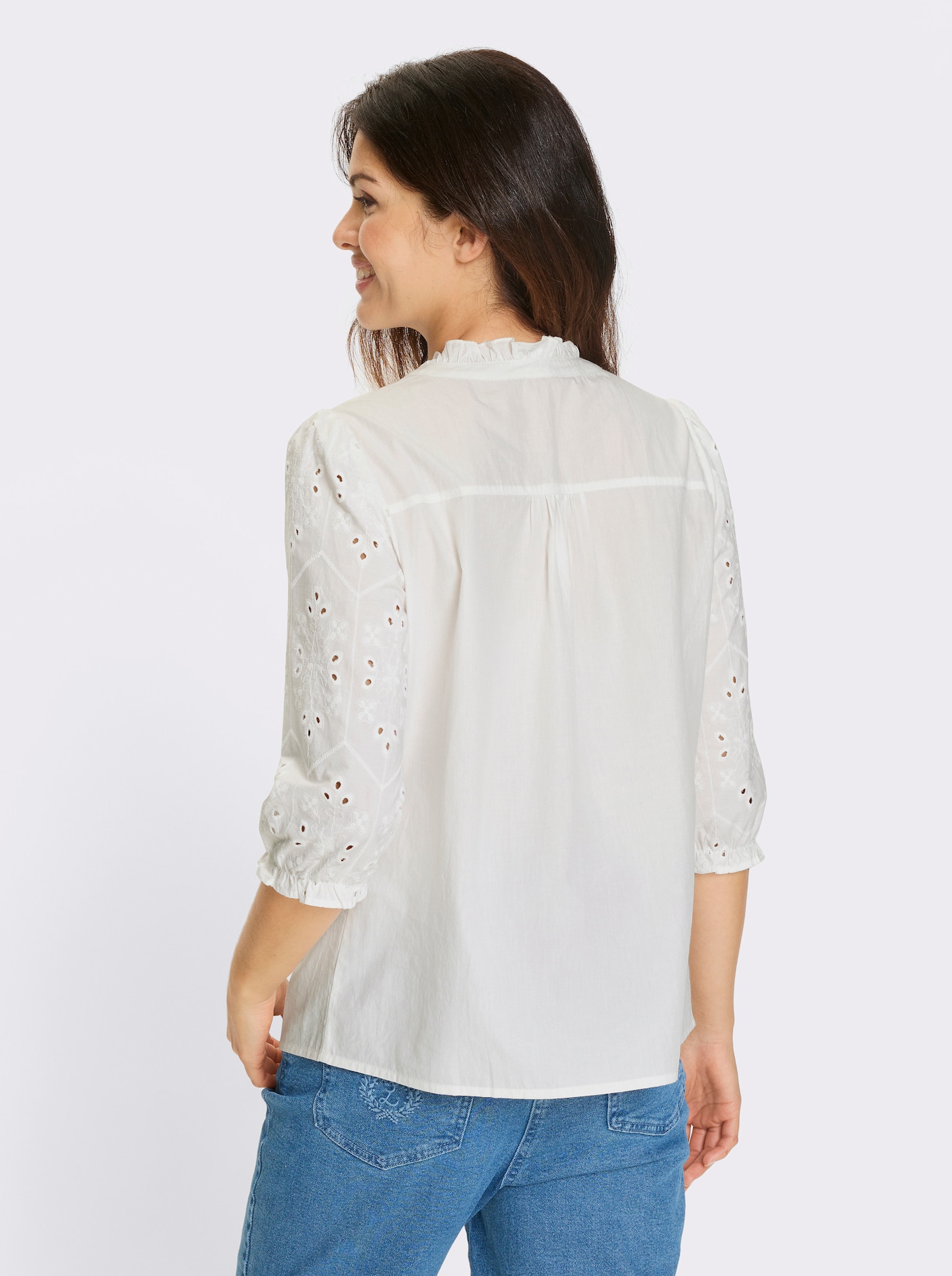 Katoenen blouse met ajourwerk - wit