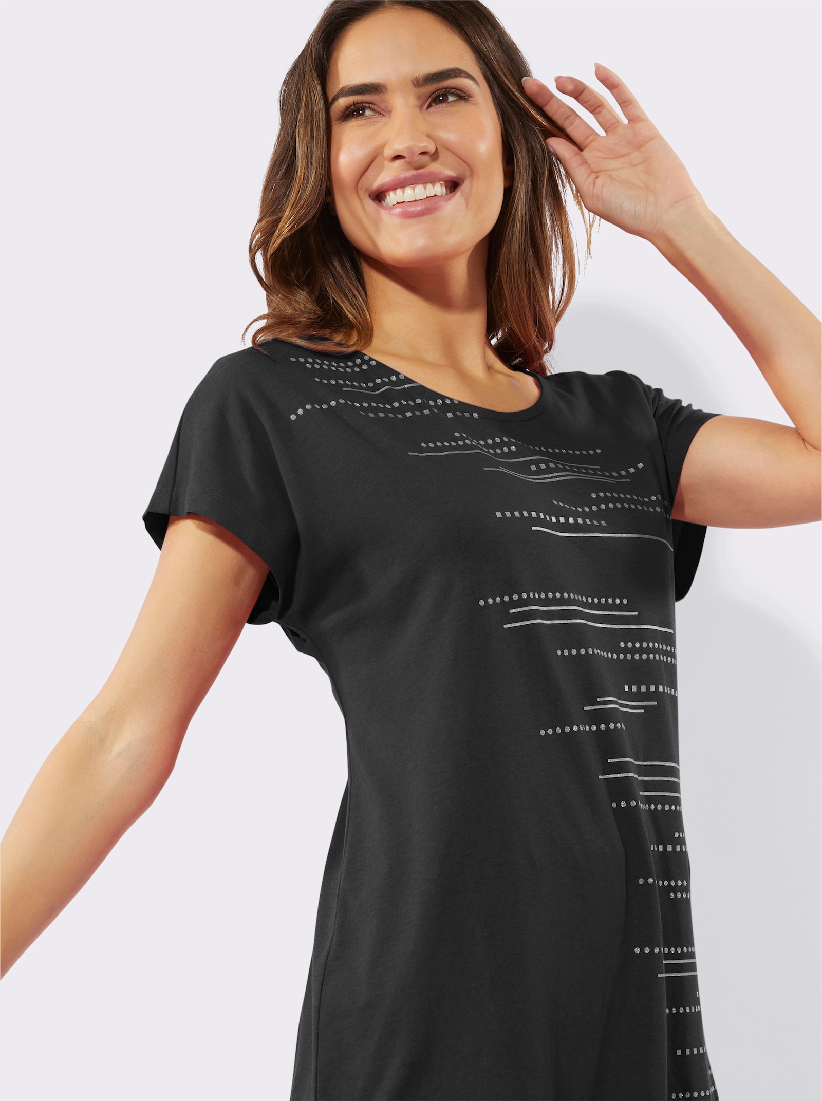 Dlouhé tričko s fóliovým a lesklým potiskem - černá