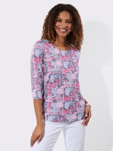 3/4-Arm-Shirt mit Patchwork-Dessin - fuchsia-bedruckt