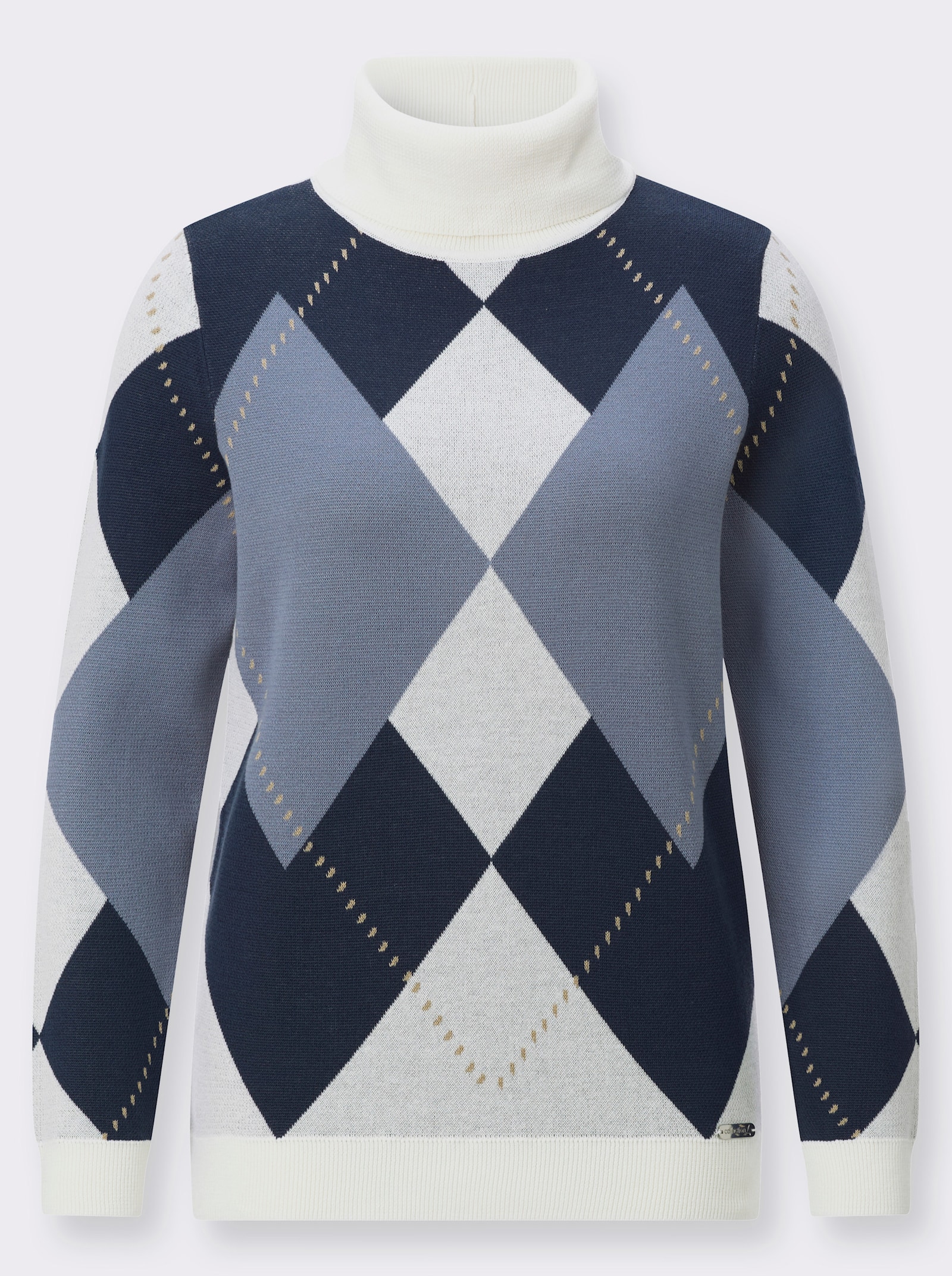 Rollkragenpullover mit Jacquard-Muster - dunkelblau-ecru