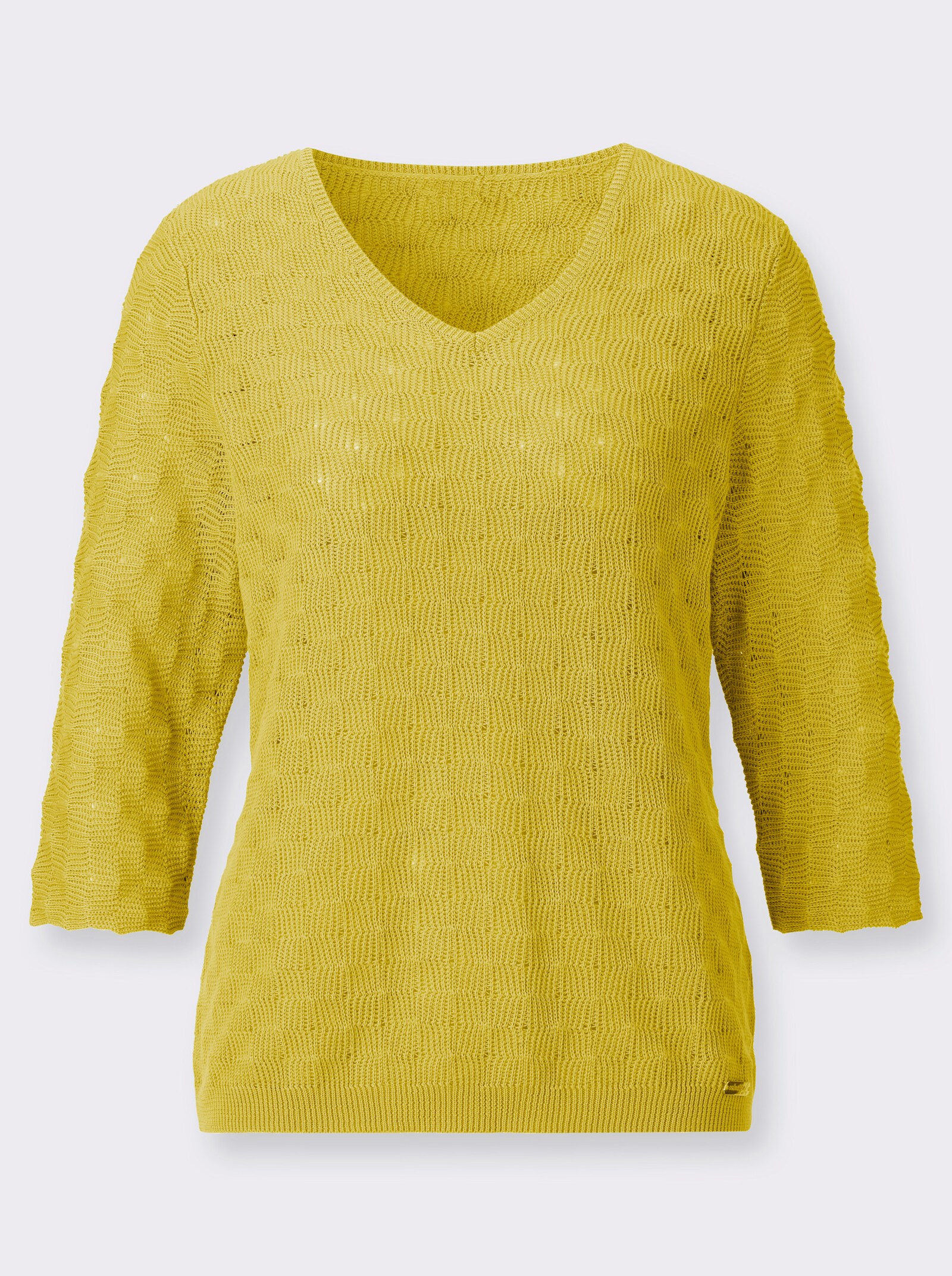 Ajourpullover mit V-Ausschnitt - limone