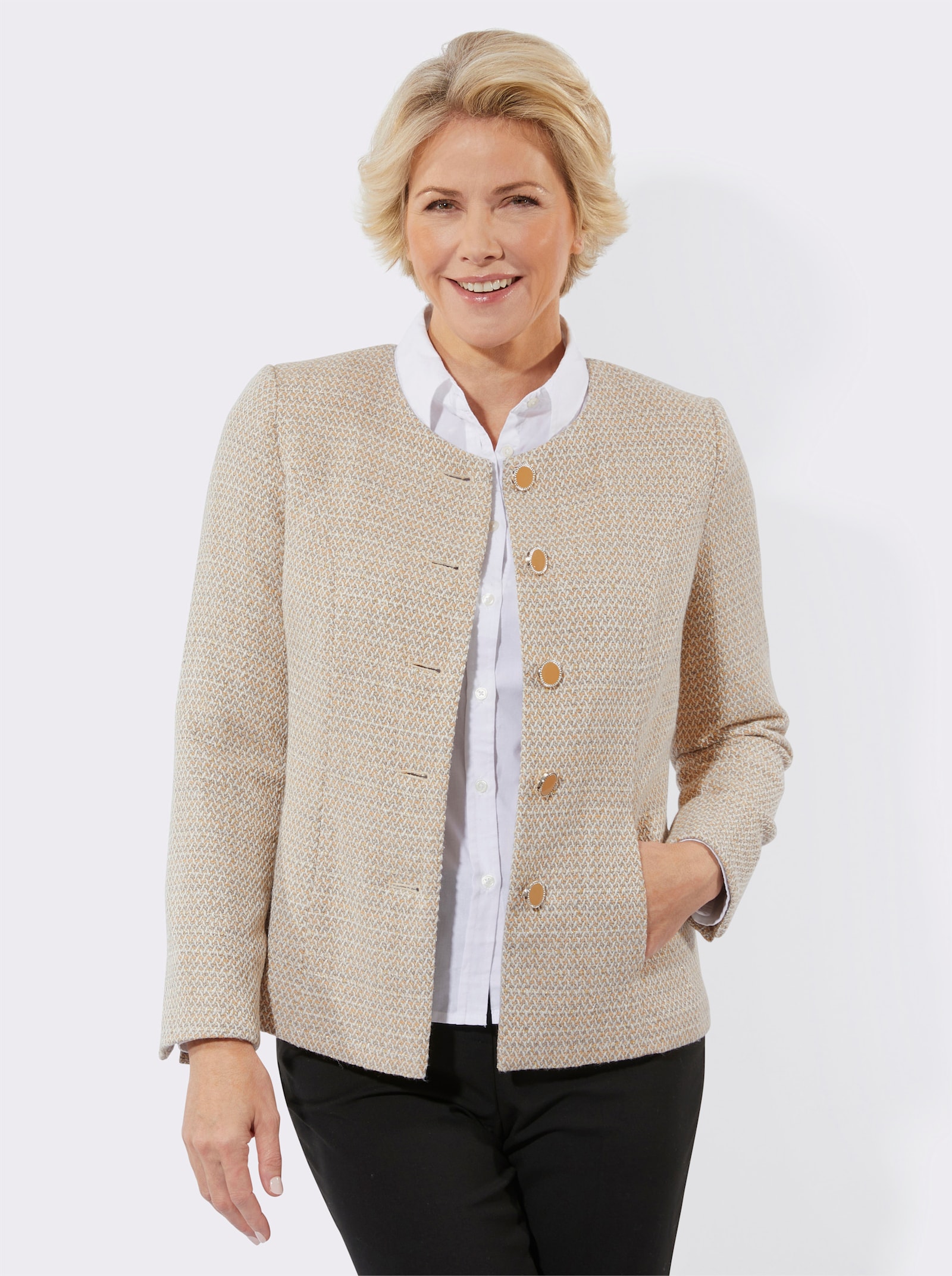 Bouclé-Blazer mit Glanzgarn - ecru-grau-gemustert