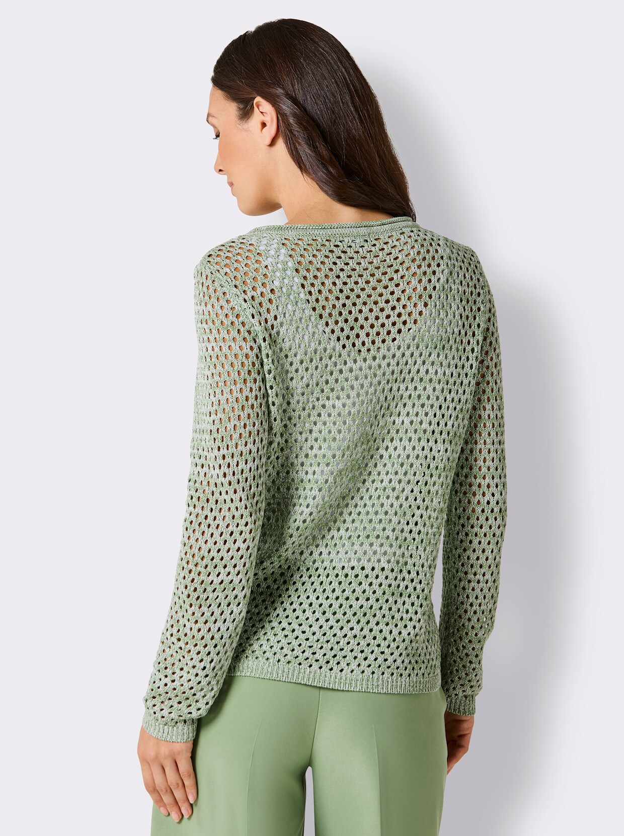 CREATION L PREMIUM Ajourpullover - eucalyptus-ecru-meliert