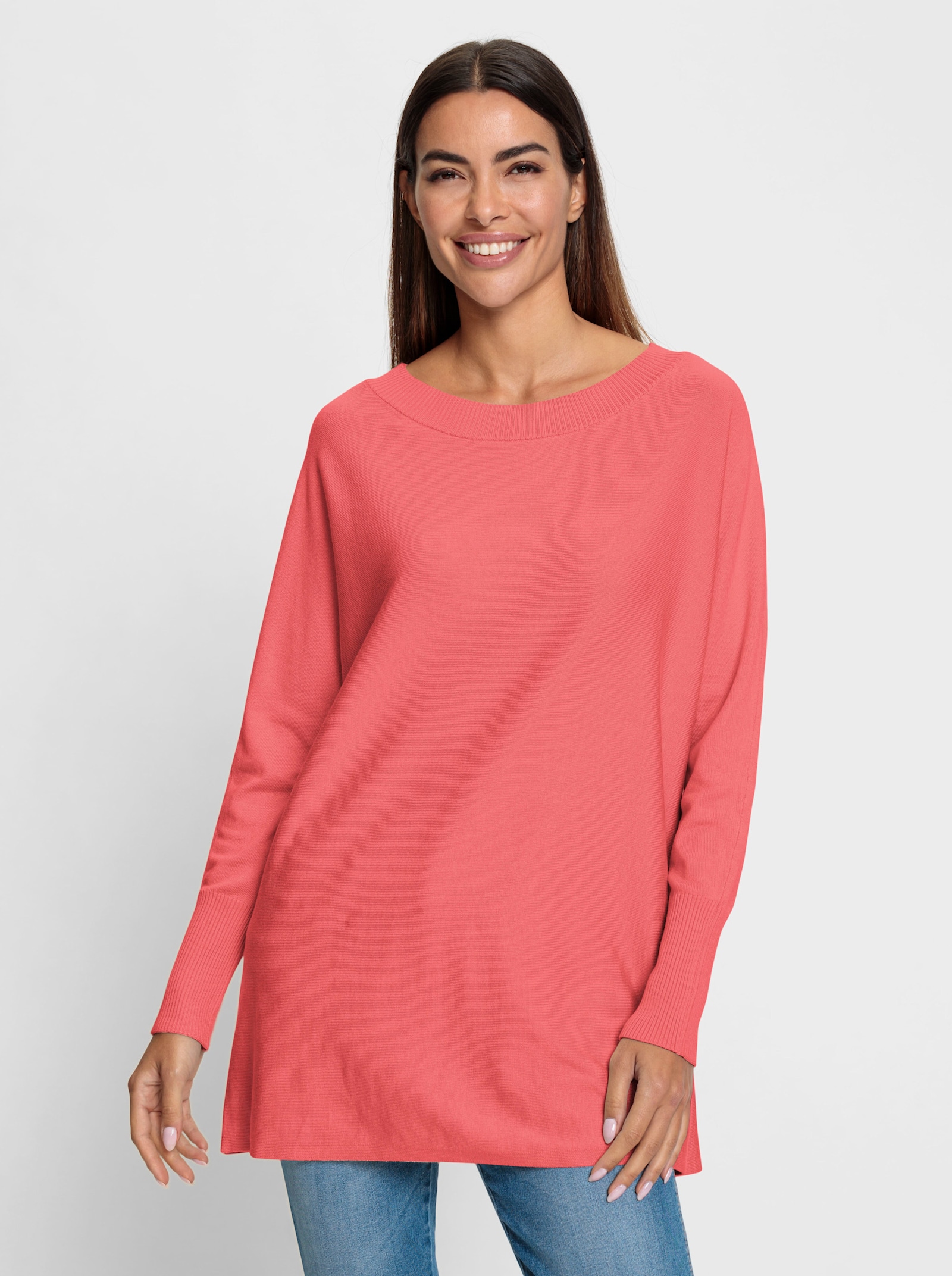 heine Pull évasé en tricot fin - corail