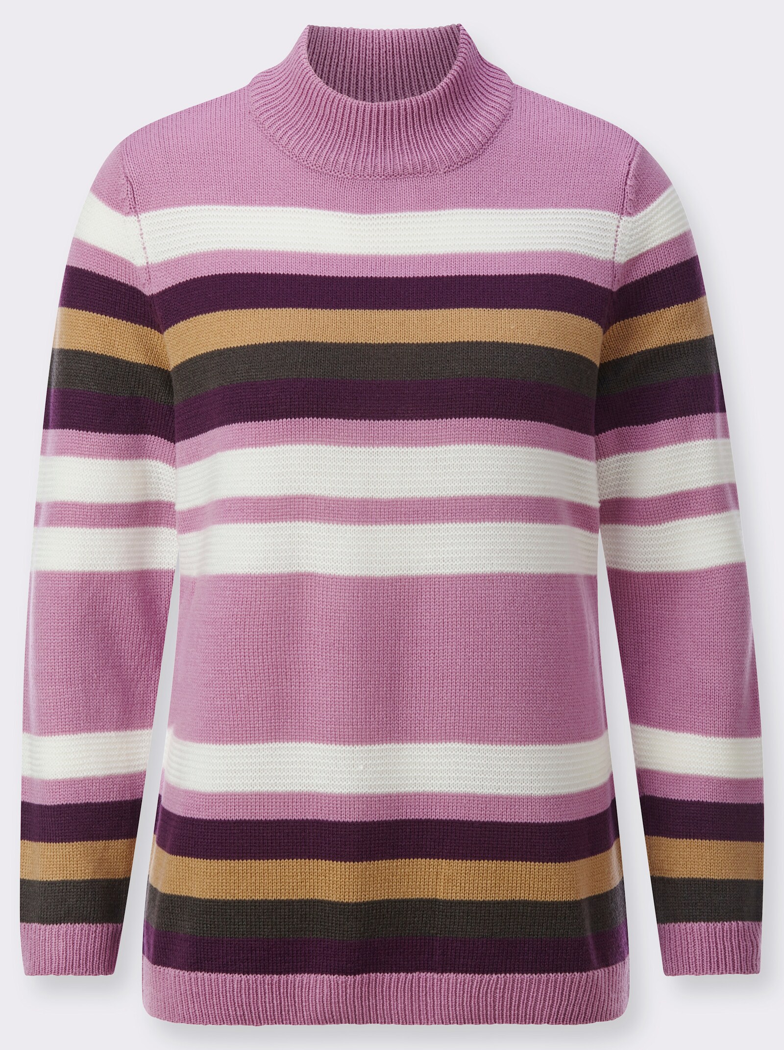 Streifenpullover mit Stehkragen - orchidee-traube-geringelt
